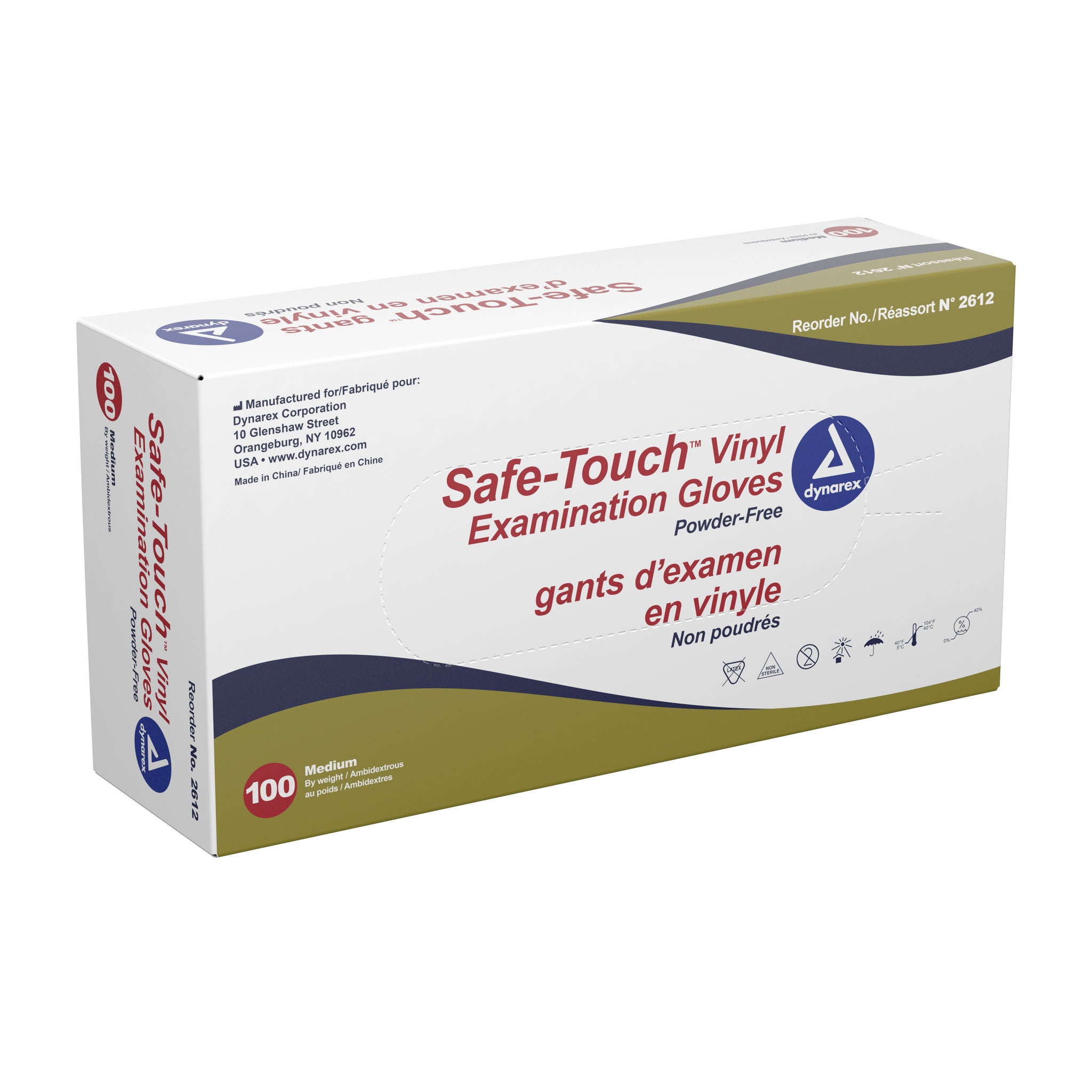Dynarex - 2612 Exam Glove Safe-Touch™ Medium 100 per Box NonSterile Vinyl Standard Cuff Length Smooth Clear Not Rated