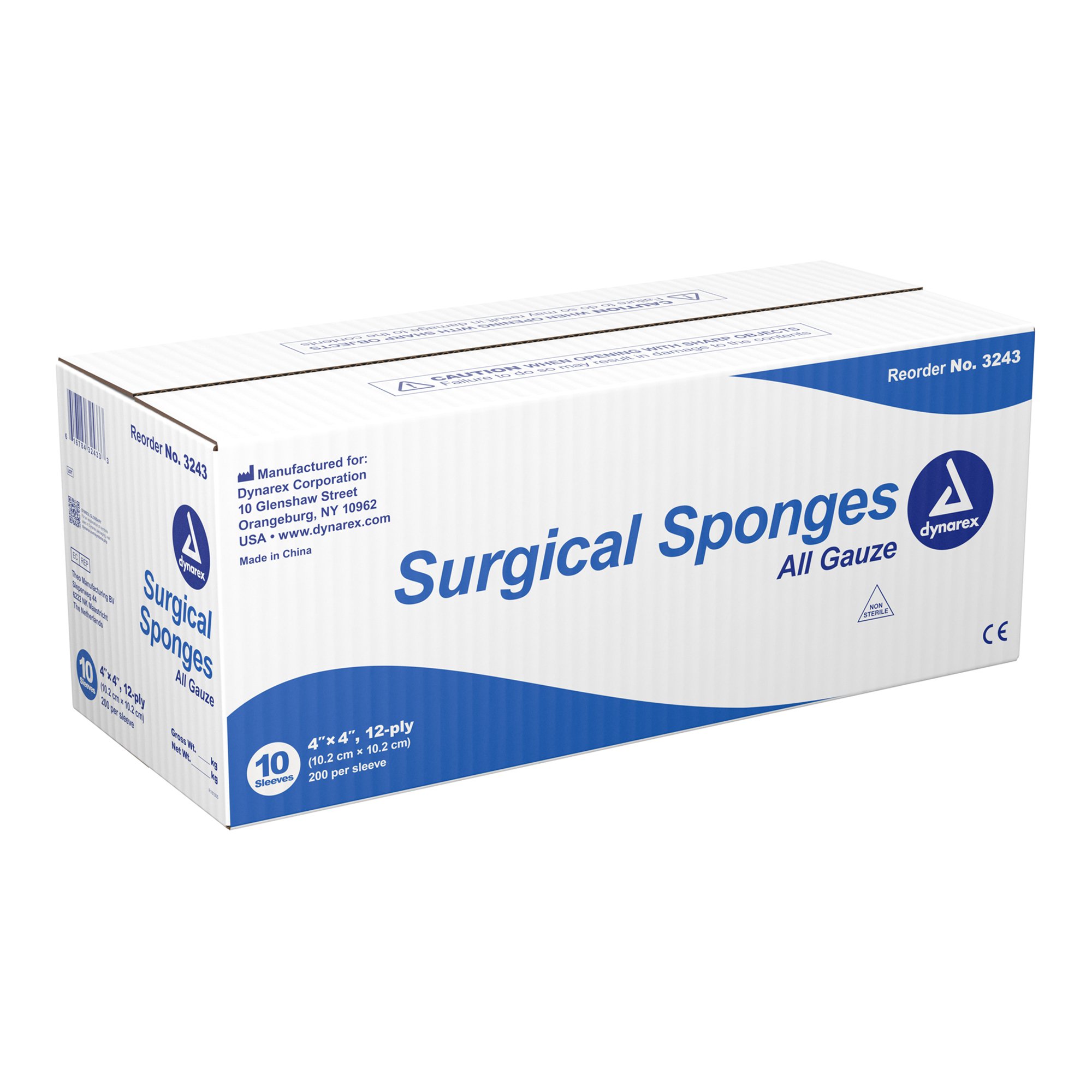Dynarex 3243 - dynarex® Gauze Sponge, 4 x 4 Inch, 12-Ply - 10/Case
