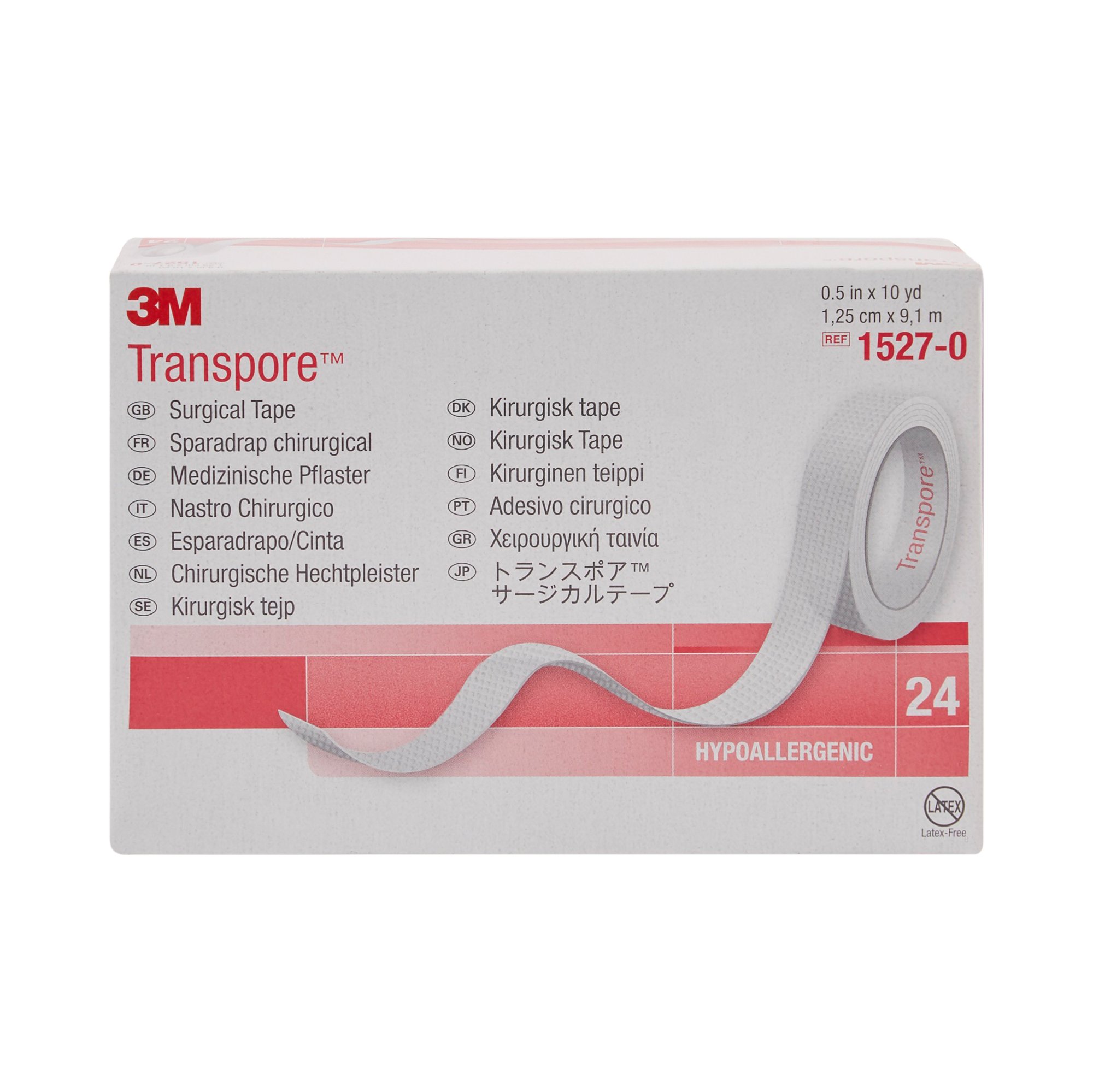 Solventum Corporation 1527-0 - 3M™ Transpore™ Plastic Medical Tape, 1/2 Inch x 10 Yard, Transparent - 1/Roll, 24/Box, 240/Case