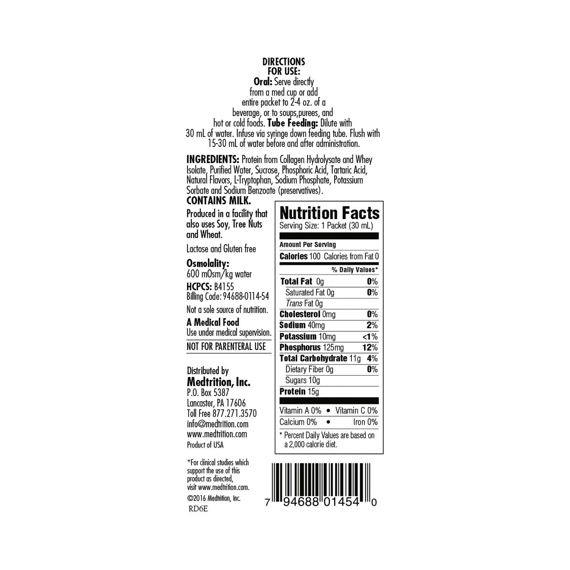 Medtrition-National Nutrition 11454 - ProSource® Plus Concentrate Collagen and Whey Protein Formula - 1/Each, 100/Case