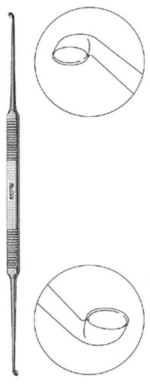 Integra Lifesciences - 19-2529 Stapes Curette Miltex® House 7 Inch Length Double-ended Handle 2.25 X 3 mm Tip / 2 X 2.5 mm Tip Strong Angled Oval Cup Tip
