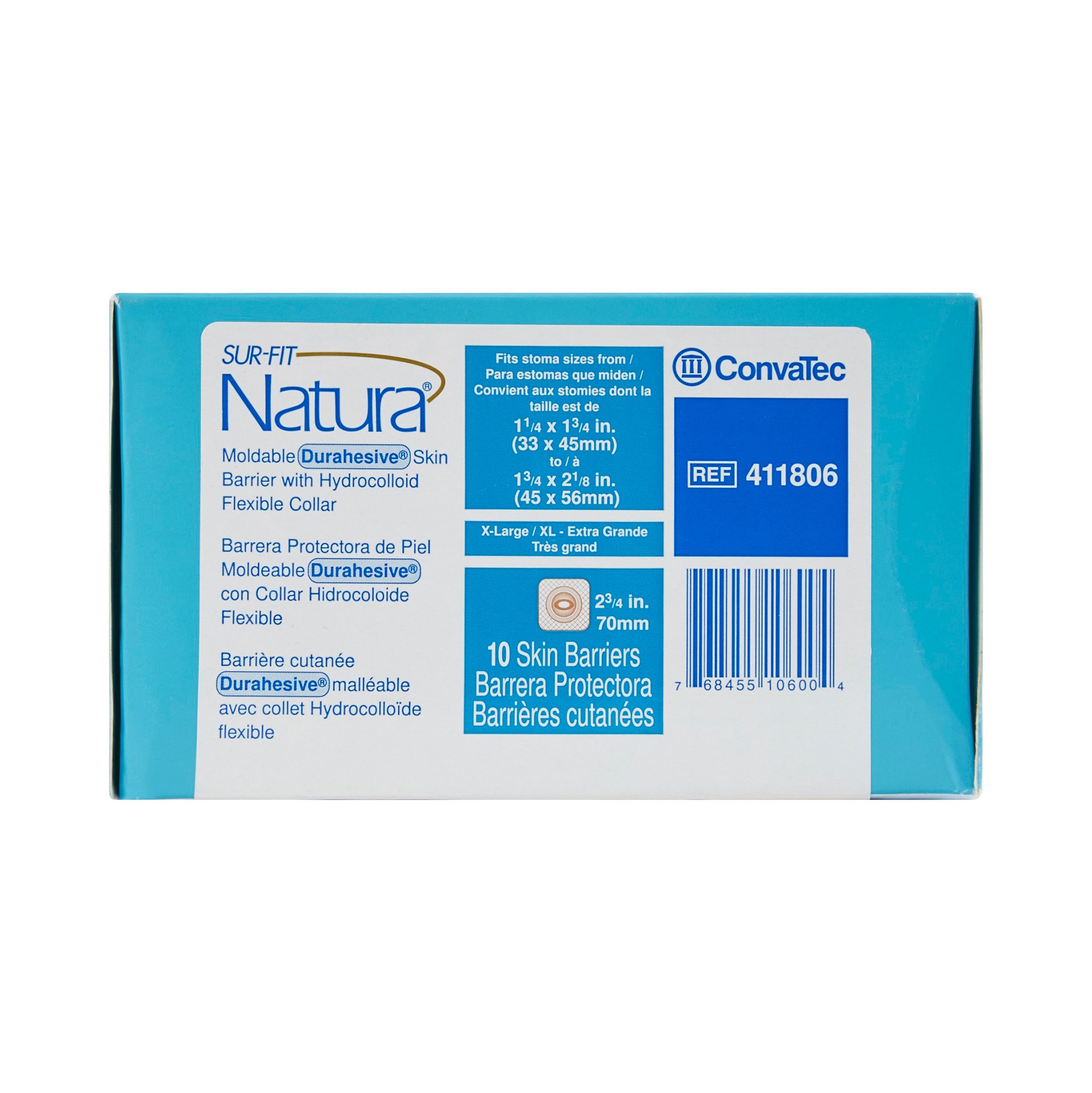 ConvaTec 411806 - Sur-Fit Natura® Durahesive® Ostomy Barrier with 1-3/4 to 2-1/8 Inch Stomas - 10/Box