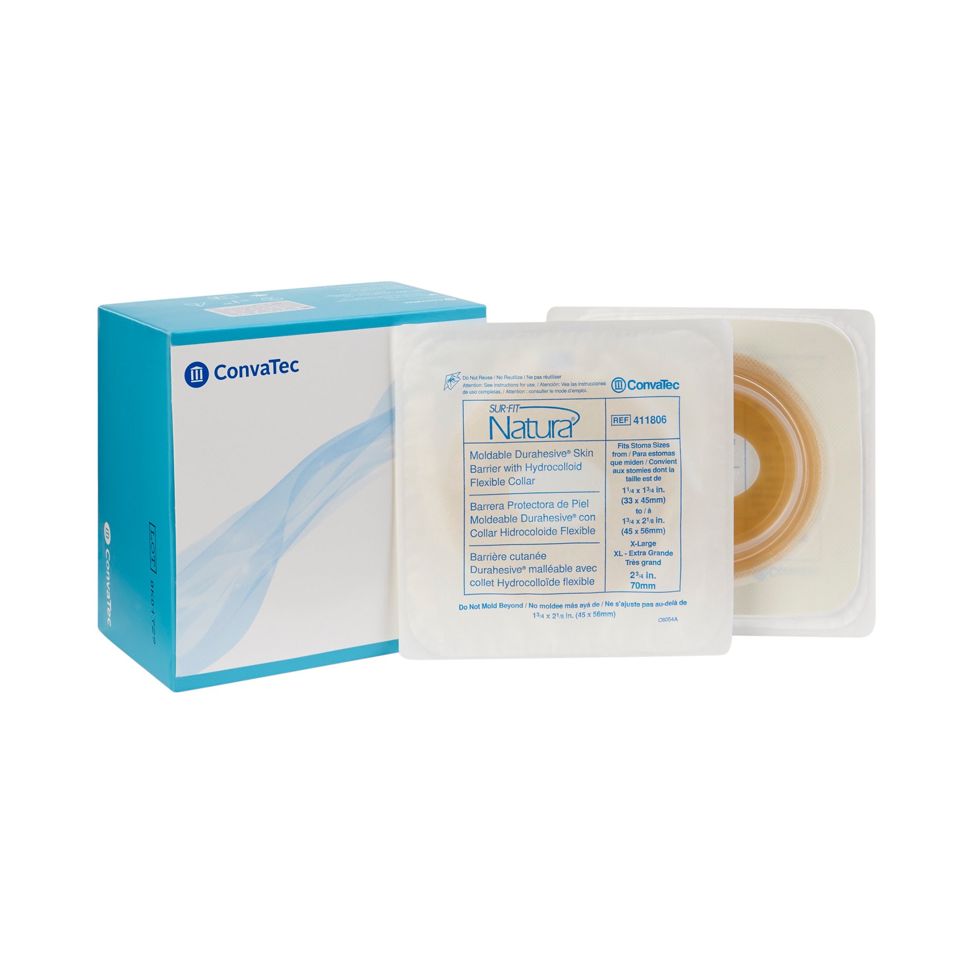 ConvaTec 411806 - Sur-Fit Natura® Durahesive® Ostomy Barrier with 1-3/4 to 2-1/8 Inch Stomas - 10/Box