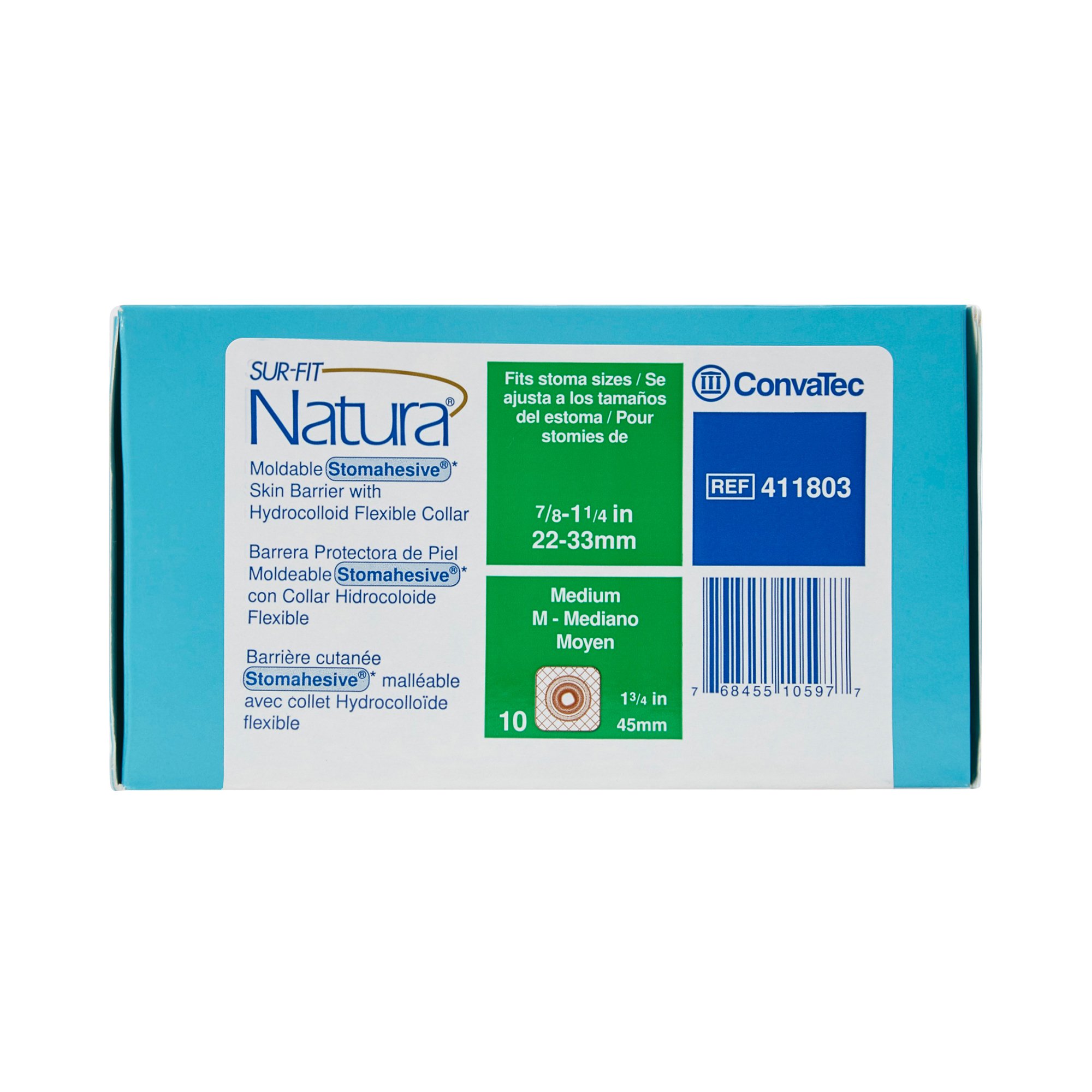 ConvaTec 411803 - Sur-Fit Natura® Stomahesive® Ostomy Barrier Fits Stomas from 7/8 to 1-1/4 Inches - 10/Box