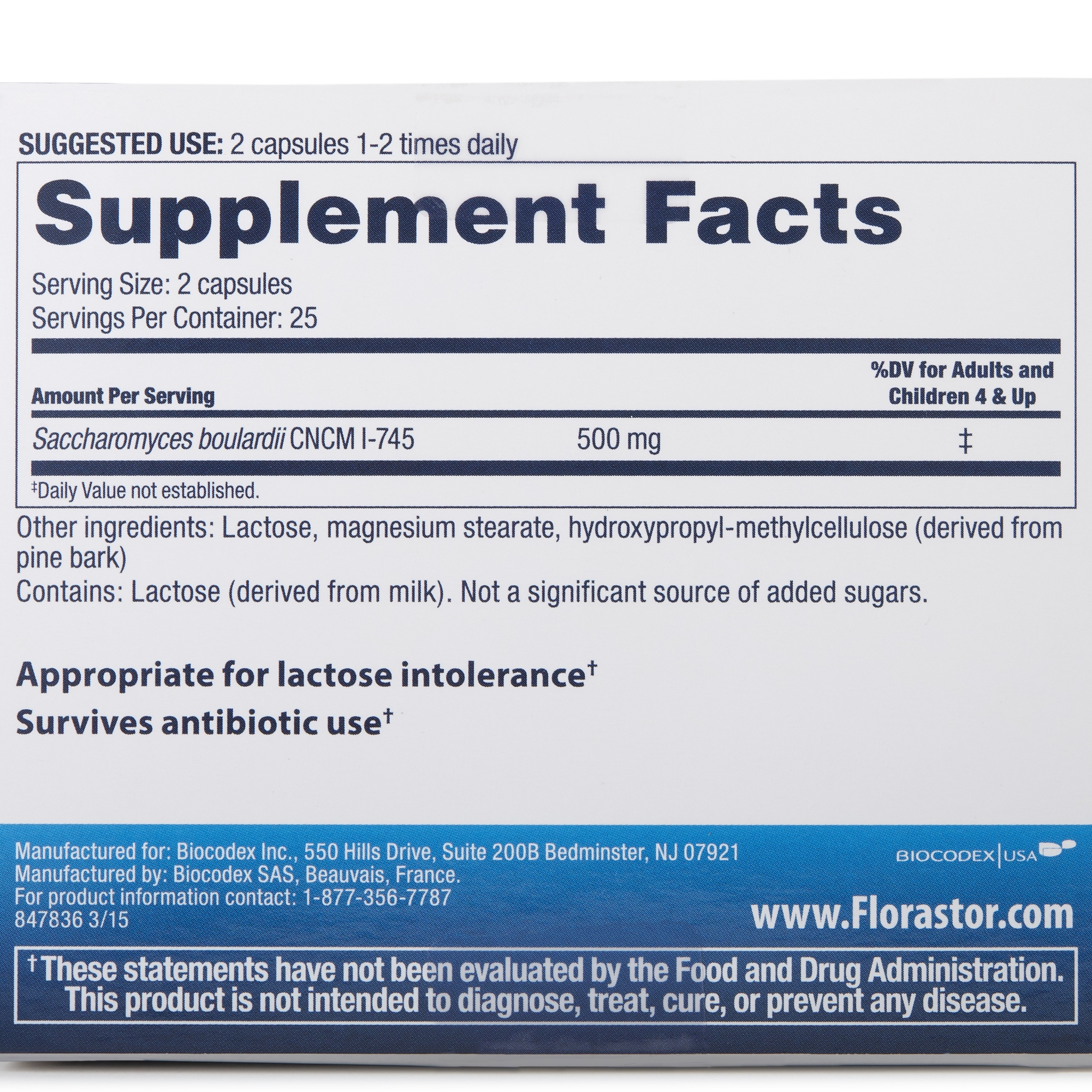 Biocodex 66825000201 - Florastor® Dual Action Probiotic Vegetarian Capsules - 1/Each