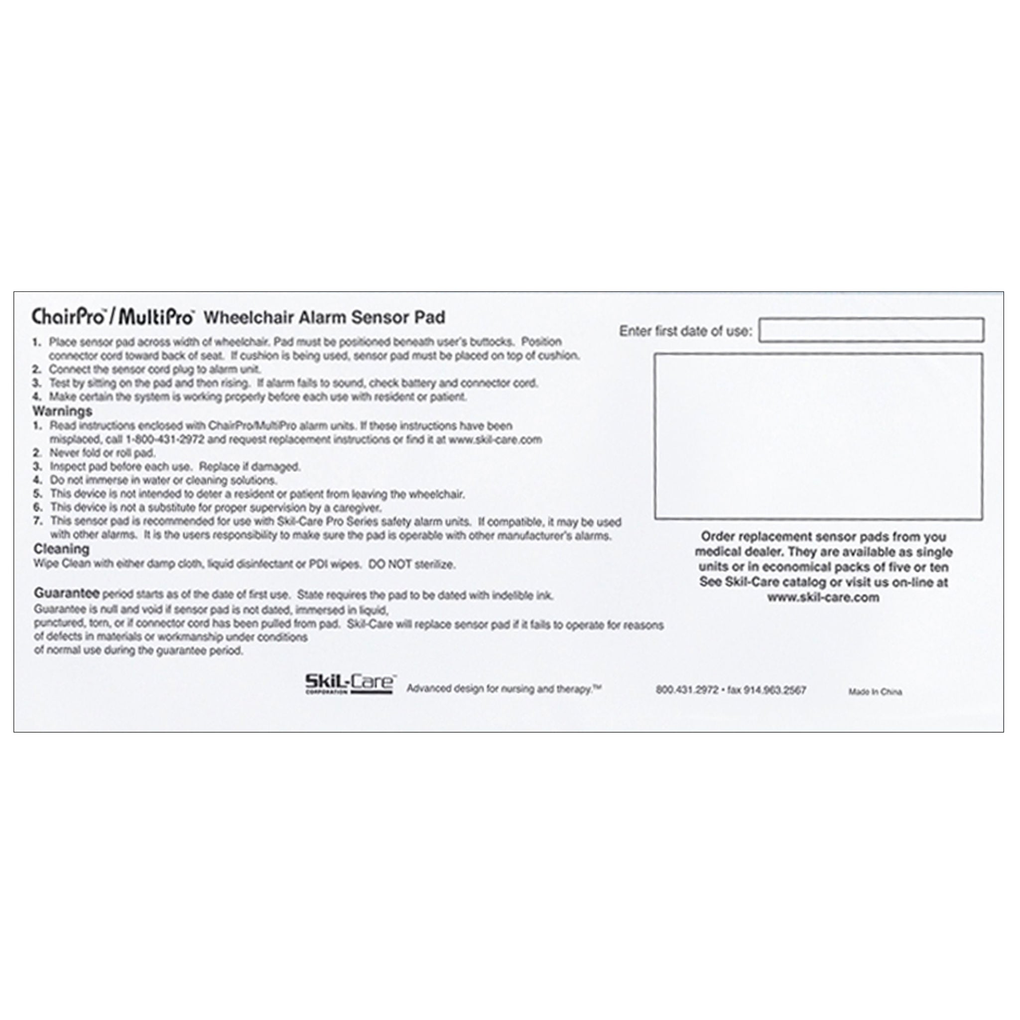 Skil-Care - 909355 Chair Sensor Pad Alarm System ChairPro™ 7 X 15 Inch White