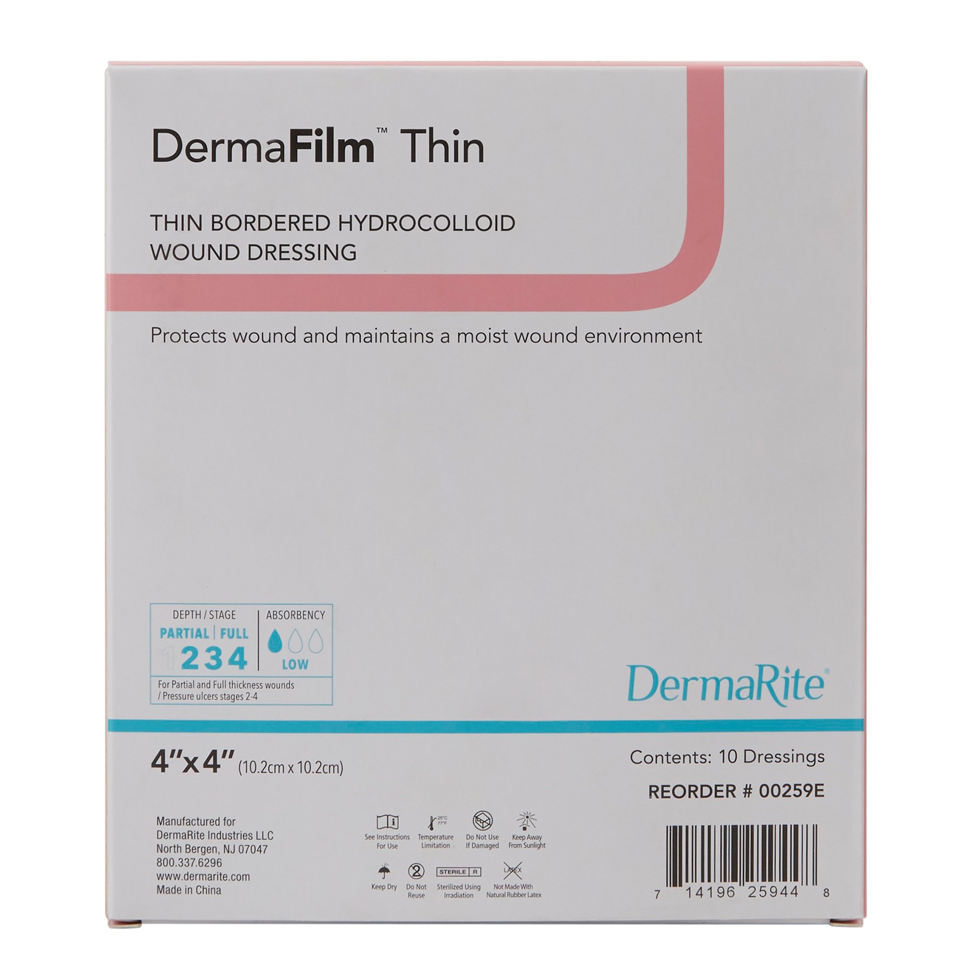 Sion Brands LLC 00259E - DermaFilm® Hydrocolloid Dressing, 4 x 4 Inch - 1/Each, 10/Box