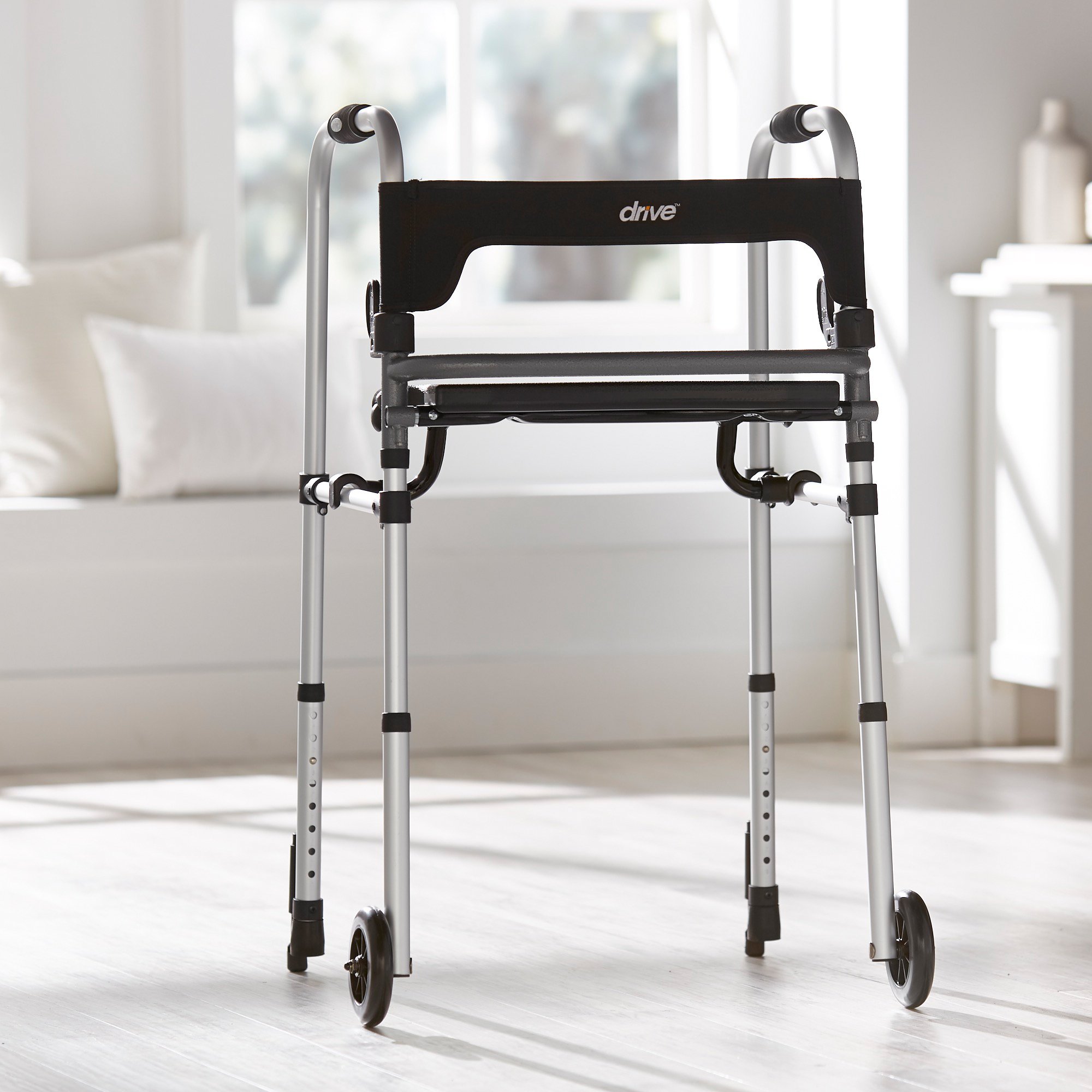 Drive DeVilbiss Healthcare 10233 - Clever-Lite LS Aluminum Dual Release Folding Walker, 29.5 – 39 Inch Height - 1/Each