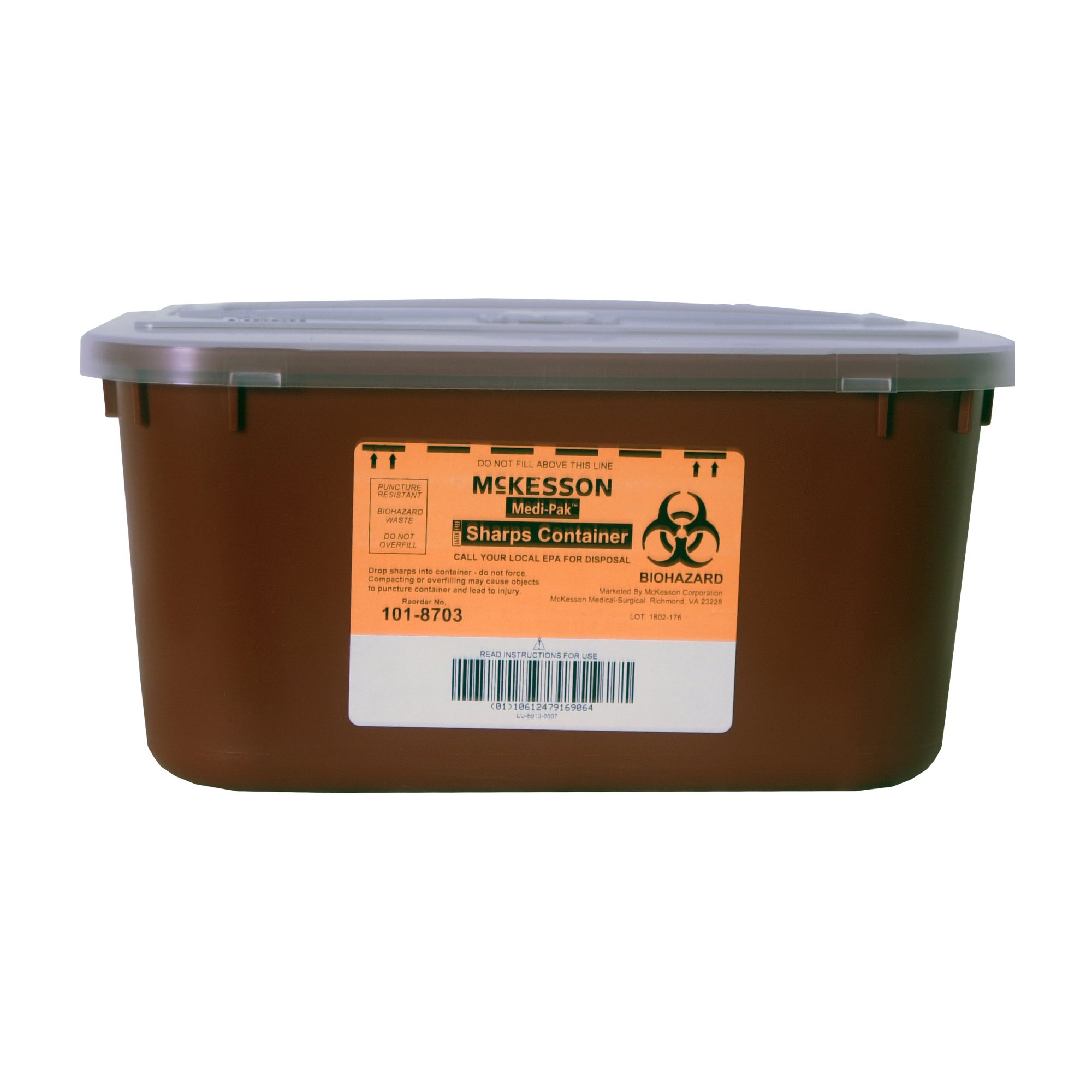 McKesson Brand 101-8703 - McKesson Prevent® Multi-purpose Sharps Container, 1 Gallon, 10 x 5 x 7 Inch - 1/Each, 24/Case