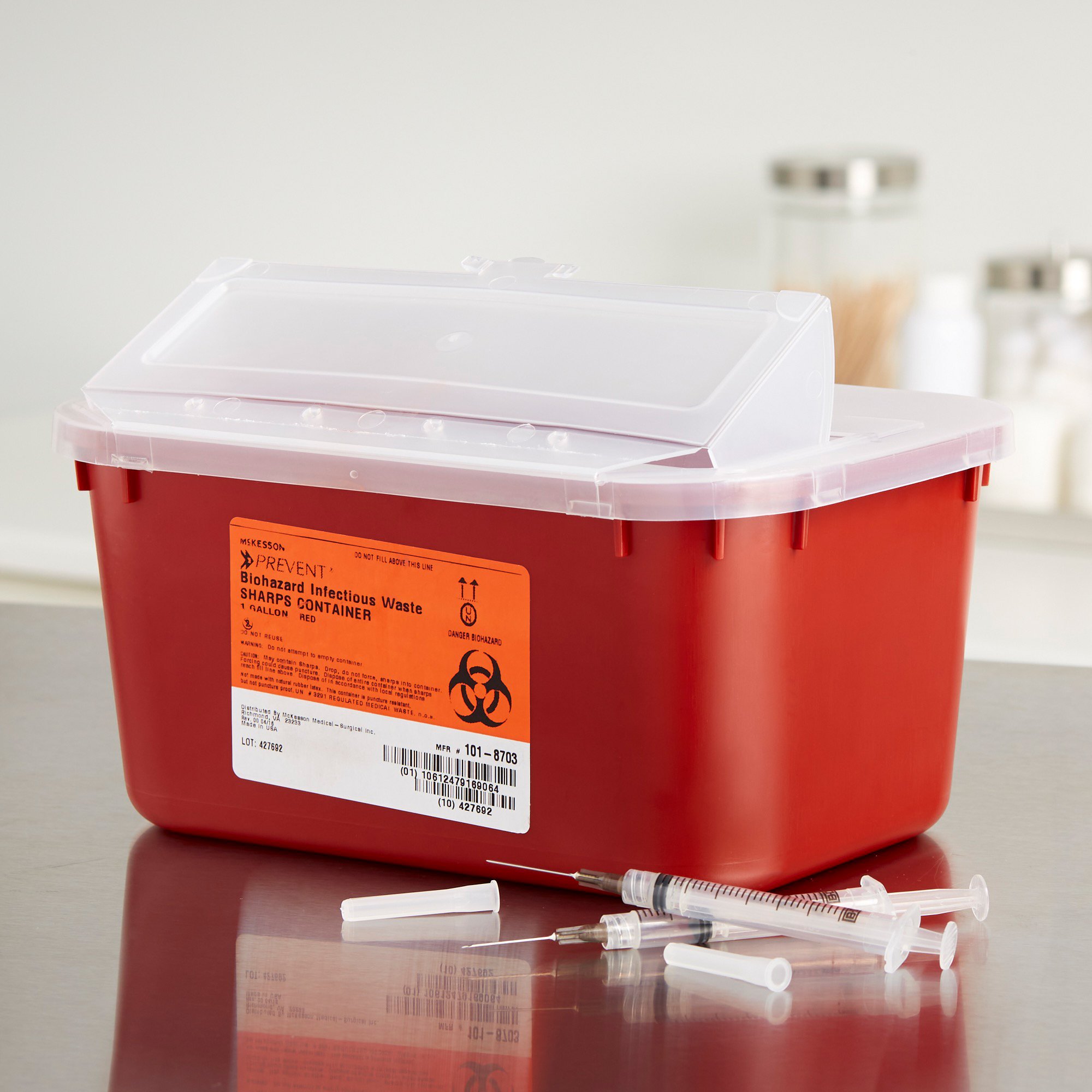McKesson Brand 101-8703 - McKesson Prevent® Multi-purpose Sharps Container, 1 Gallon, 10 x 5 x 7 Inch - 1/Each, 24/Case