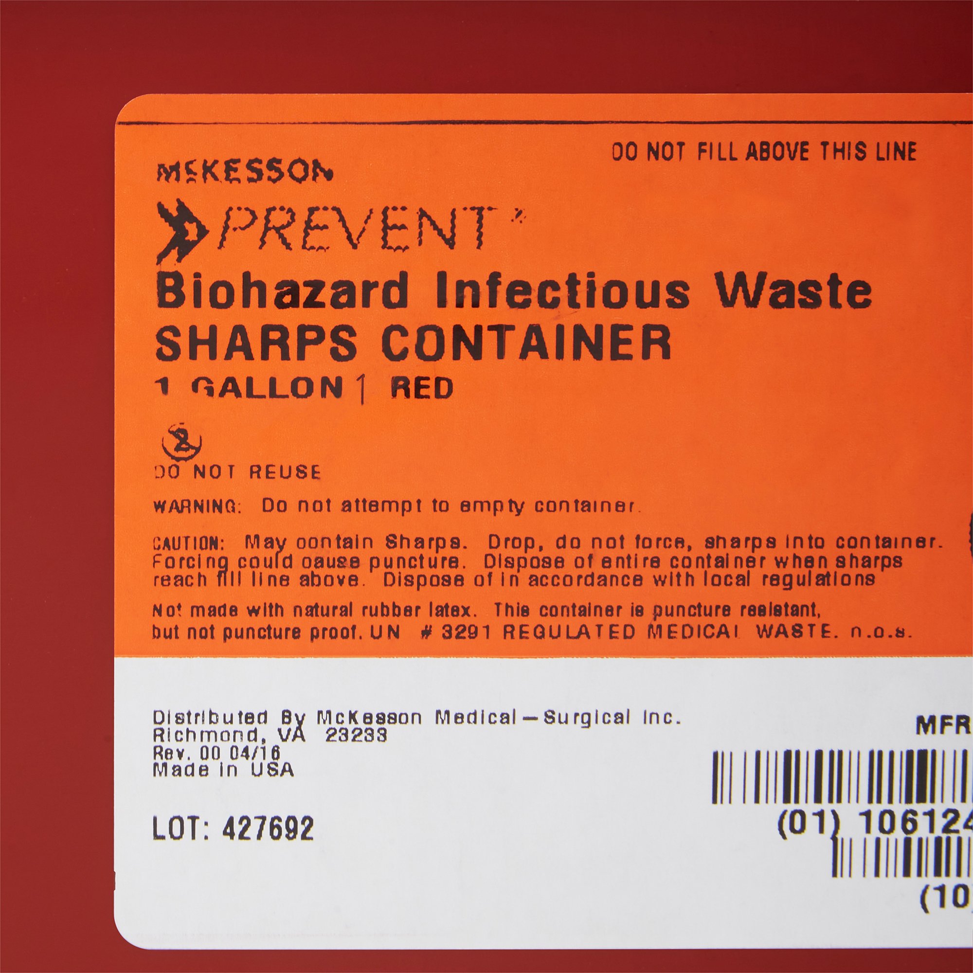McKesson Brand 101-8703 - McKesson Prevent® Multi-purpose Sharps Container, 1 Gallon, 10 x 5 x 7 Inch - 1/Each, 24/Case