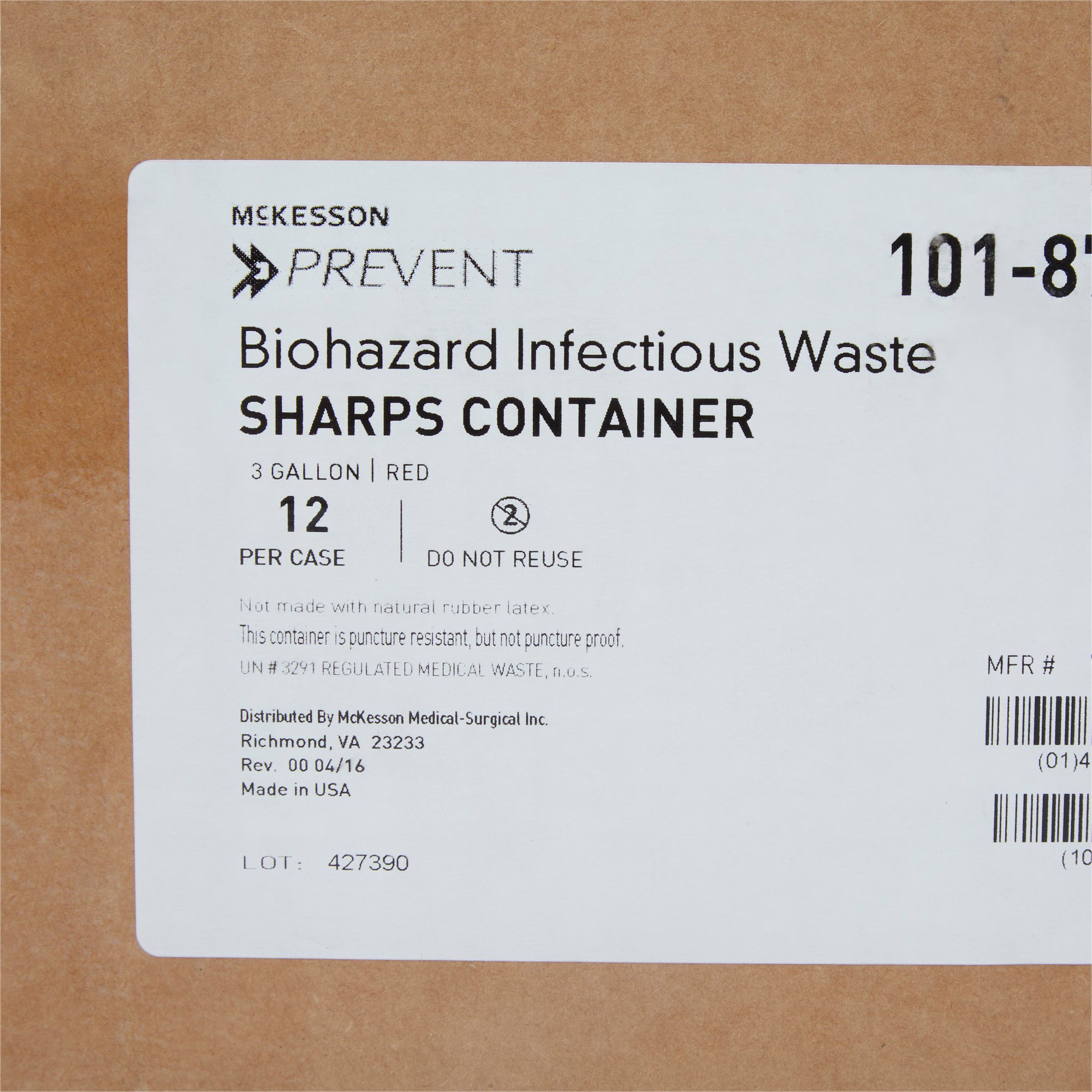 McKesson Brand 101-8710 - McKesson Prevent® Multi-purpose Sharps Container, 3 Gallon, 13.5 x 12.5 x 6 Inch - 1/Each, 12/Case