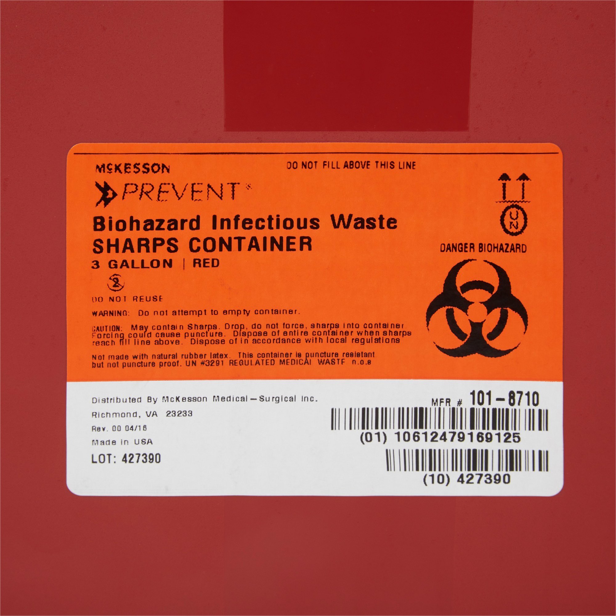 McKesson Brand 101-8710 - McKesson Prevent® Multi-purpose Sharps Container, 3 Gallon, 13.5 x 12.5 x 6 Inch - 1/Each, 12/Case