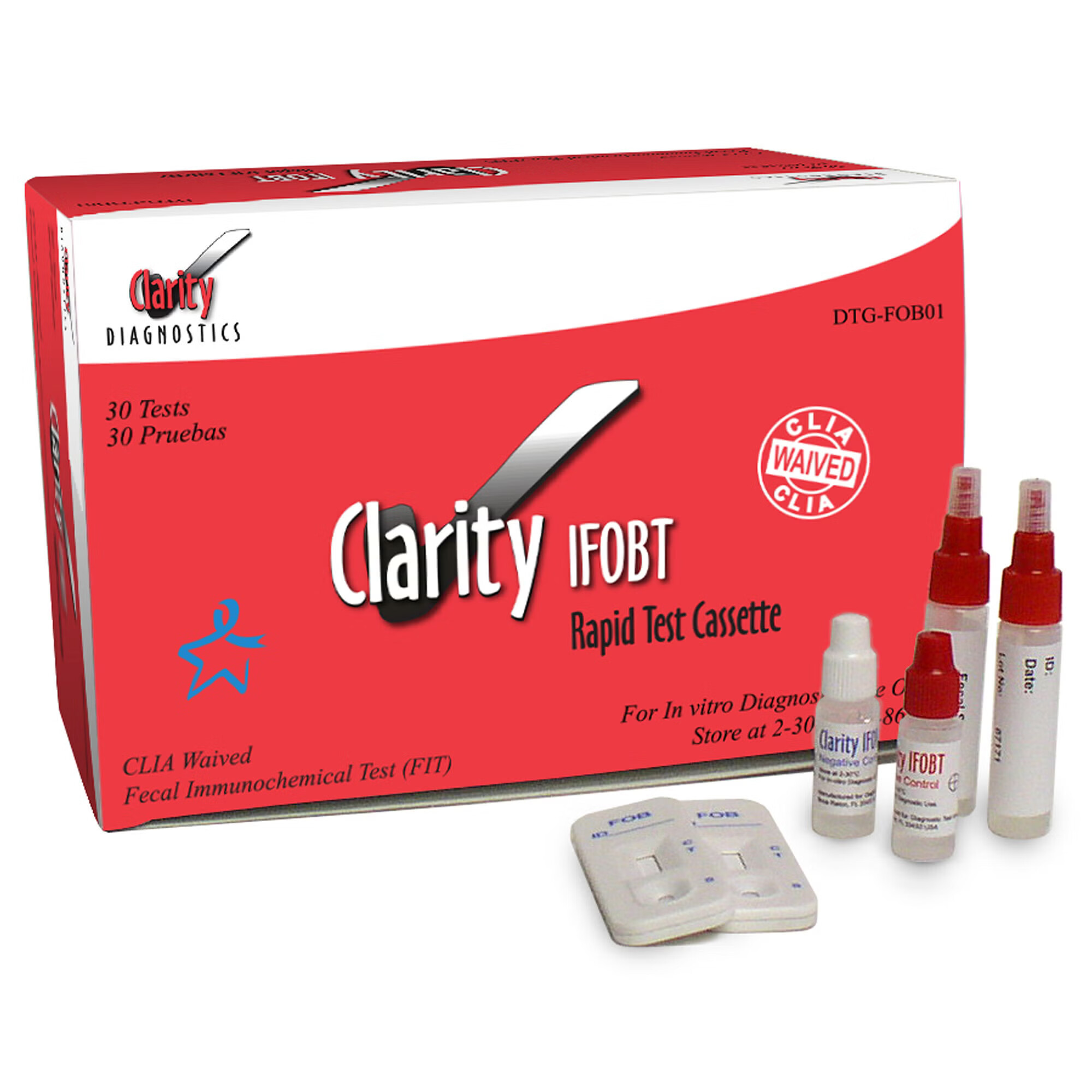 Clarity Lab Group LLC - DTG-FOB01 Cancer Screening Test Kit Clarity® IFOBT Fecal Occult Blood Test (iFOB or FIT) 30 Tests CLIA Waived