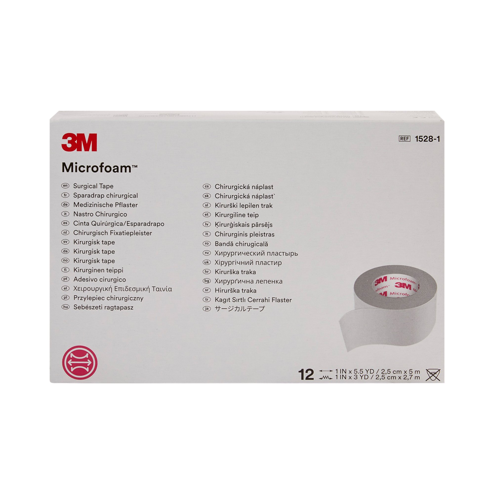 Solventum Corporation 1528-1 - 3M™ Microfoam™ Foam / Acrylic Adhesive Medical Tape, 1 Inch x 5-1/2 Yard, White - 1/Roll, 12/Box, 72/Case