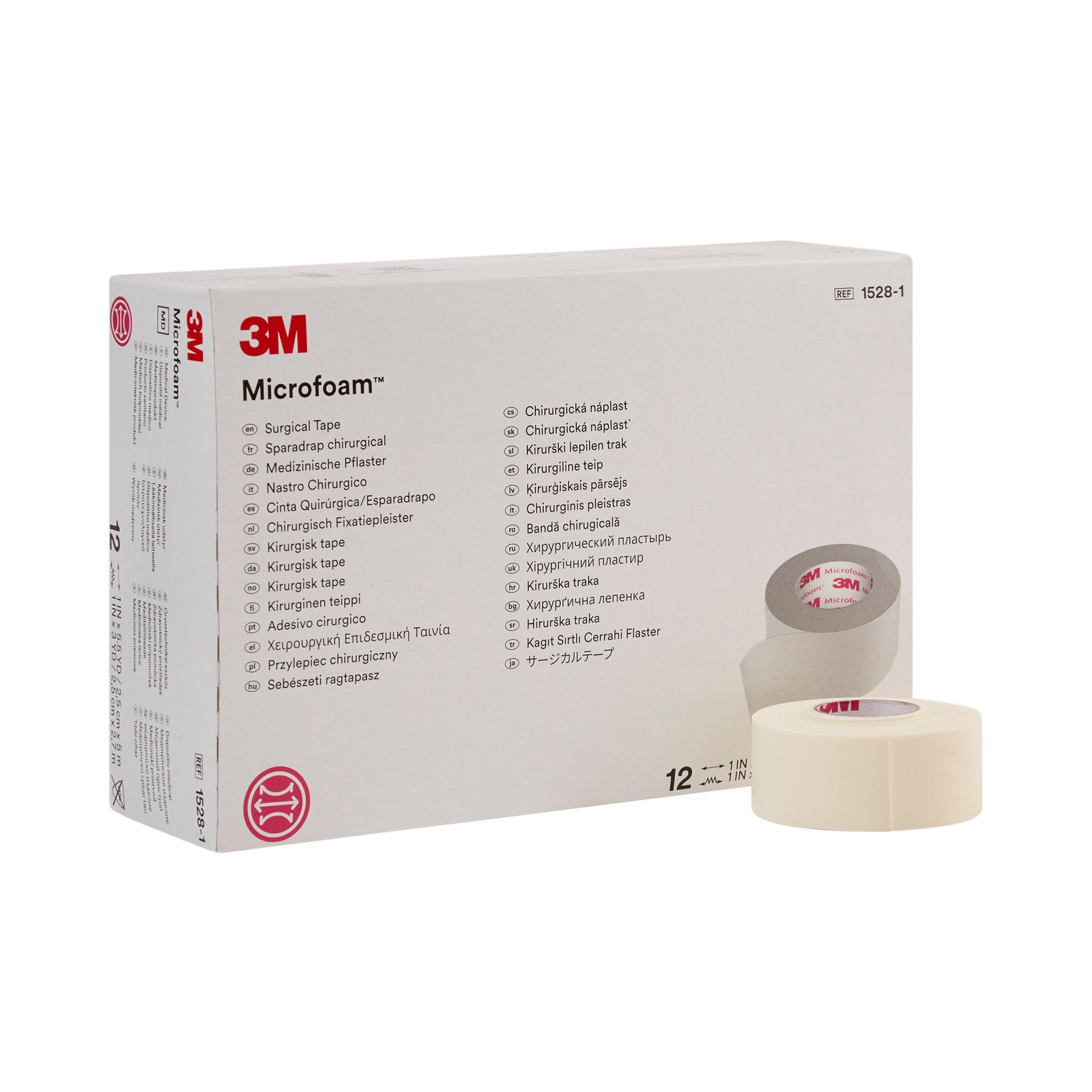 Solventum Corporation 1528-1 - 3M™ Microfoam™ Foam / Acrylic Adhesive Medical Tape, 1 Inch x 5-1/2 Yard, White - 1/Roll, 12/Box, 72/Case