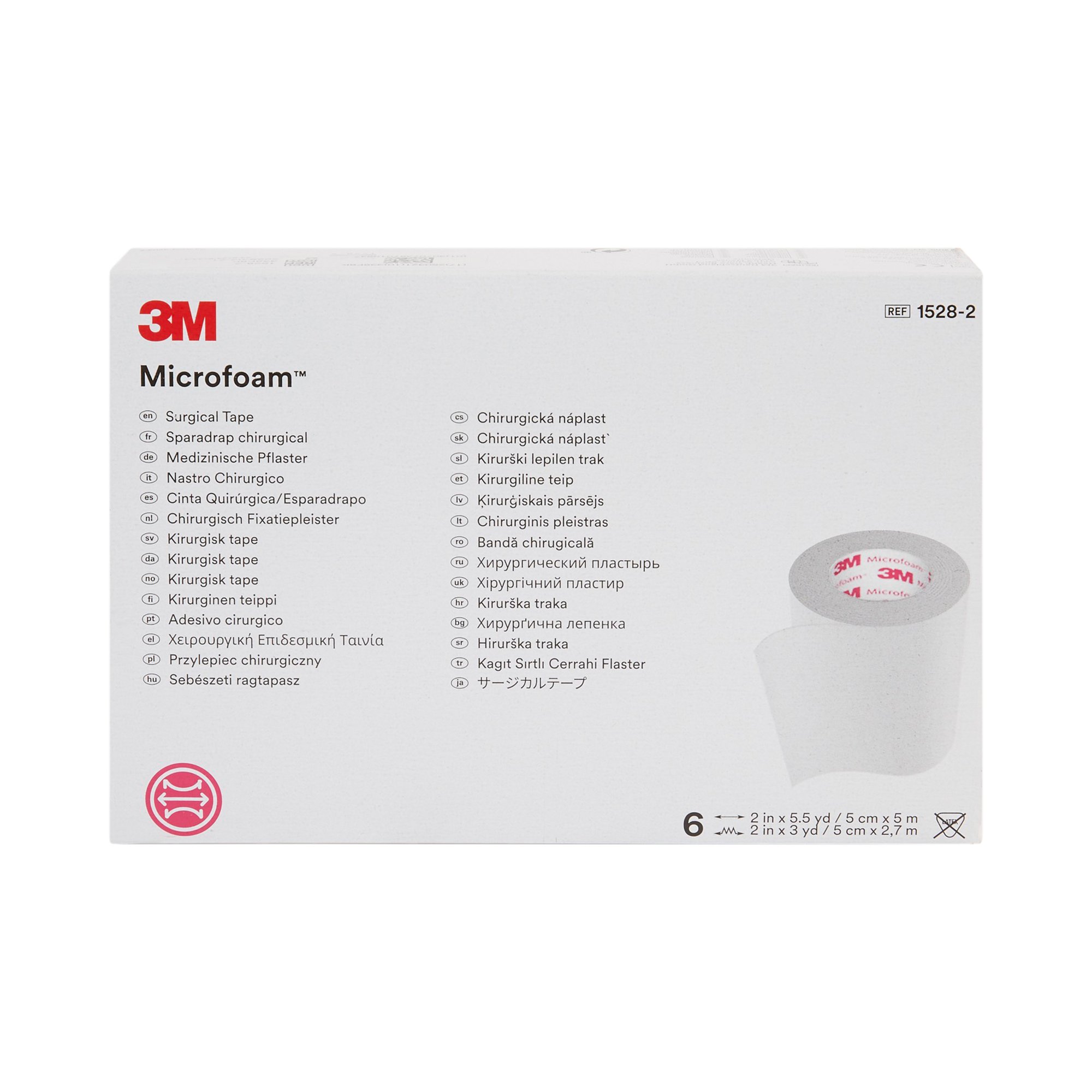 Solventum Corporation 1528-2 - 3M™ Microfoam™ Foam / Acrylic Adhesive Medical Tape, 2 Inch x 5-1/2 Yard, White - 1/Roll, 6/Box, 36/Case