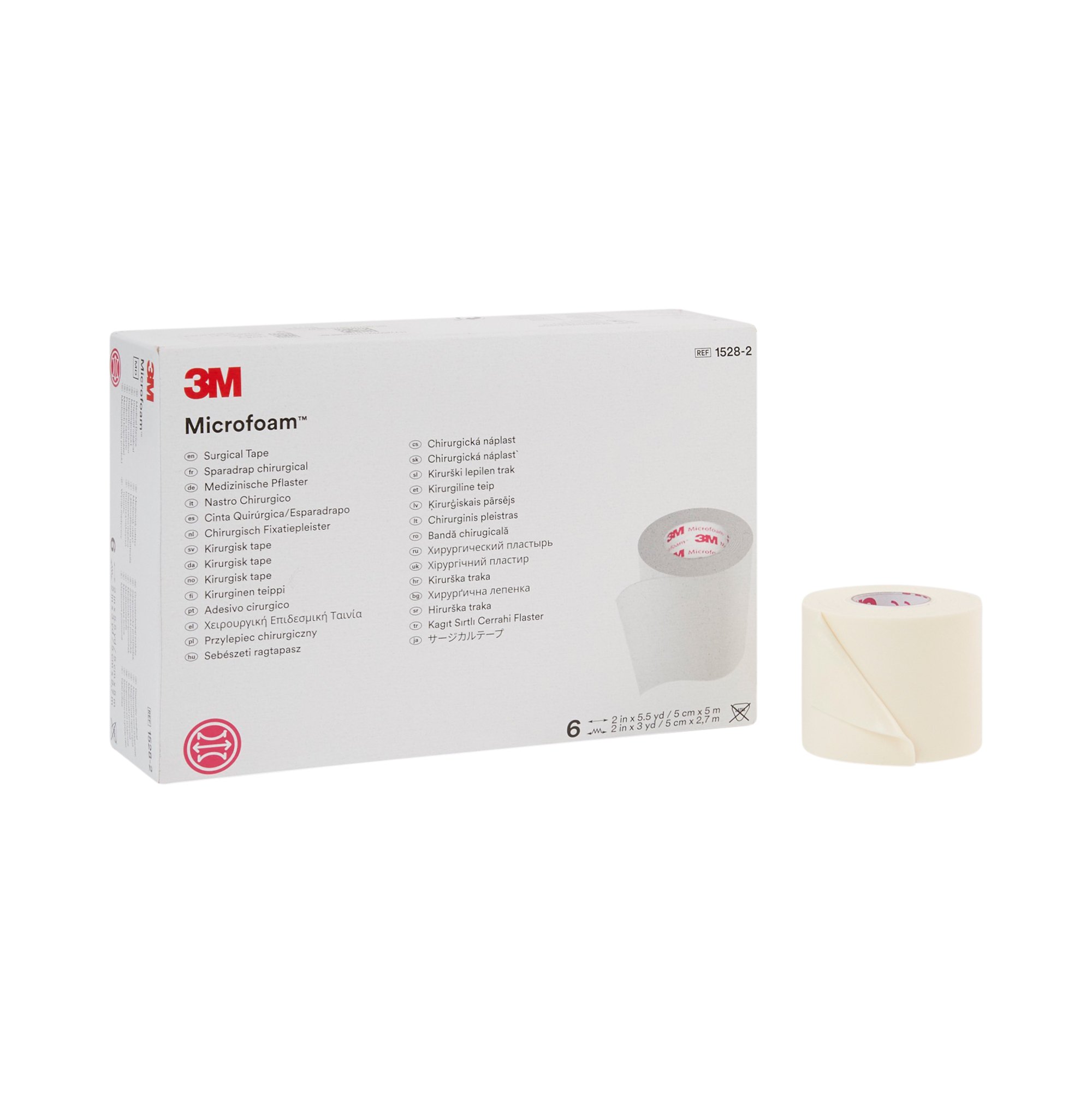 Solventum Corporation 1528-2 - 3M™ Microfoam™ Foam / Acrylic Adhesive Medical Tape, 2 Inch x 5-1/2 Yard, White - 1/Roll, 6/Box, 36/Case