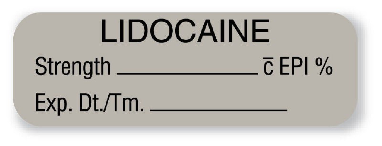United Ad Label - ULAM079 Drug Label UAL™ Anesthesia Label Lidocaine EPI Strength_% Exp Dt Tm Gray 1/2 X 1-1/2 Inch