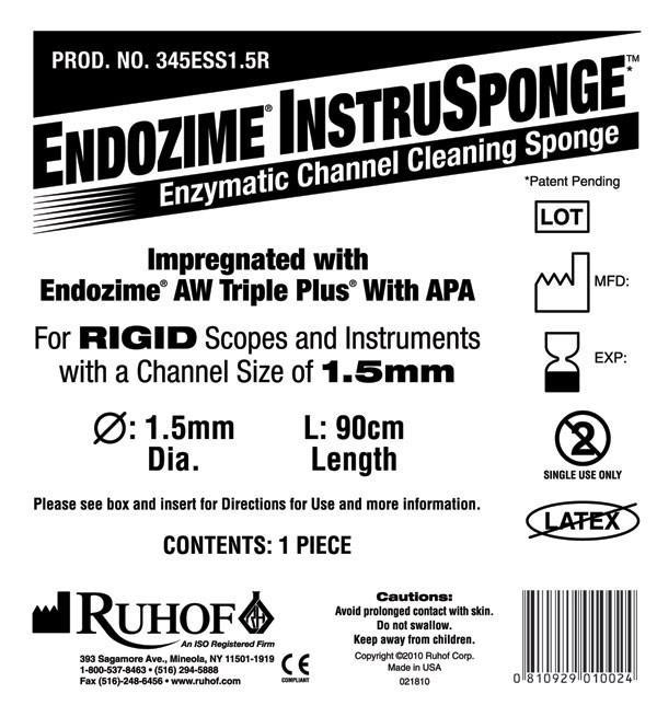 Ruhof Healthcare - 345ESS1.5R Channel Cleaning Sponge Endozime® InstruSponge™ Tubular 1.5 mm Diameter For Rigid Instruments