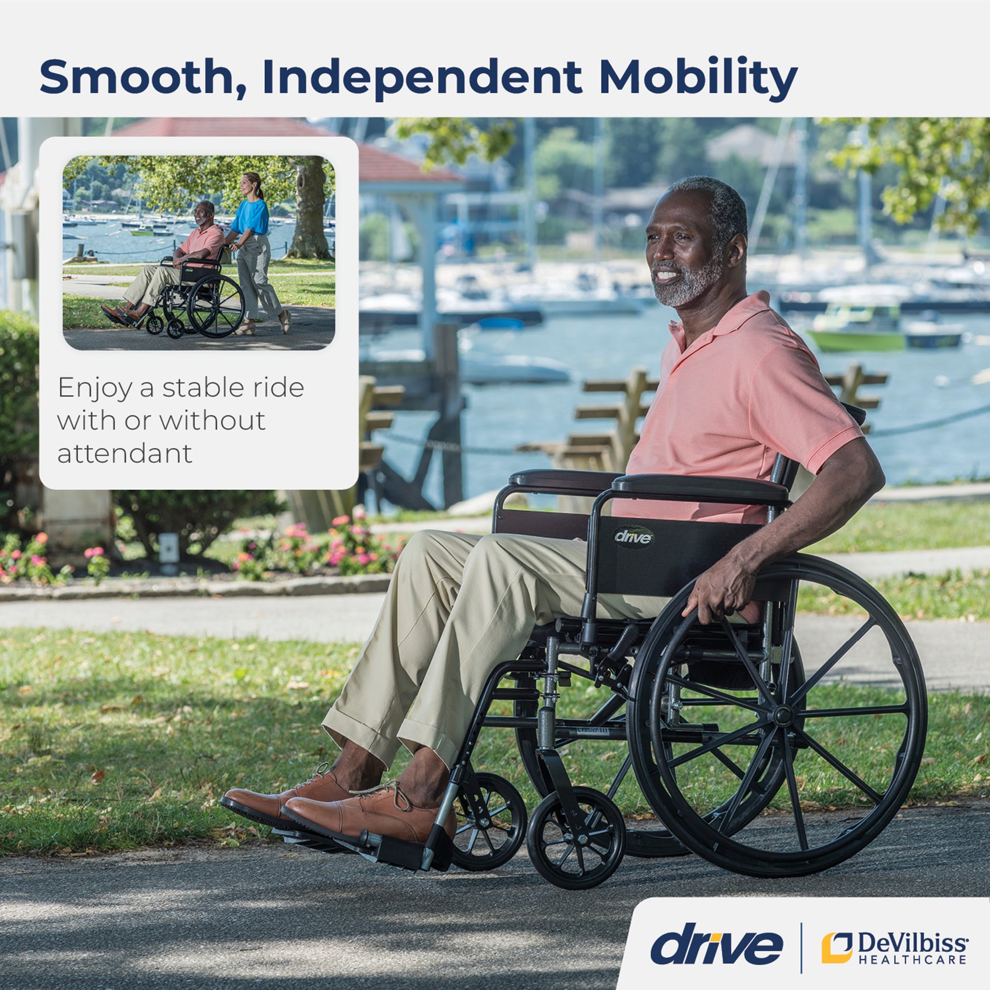Drive DeVilbiss Healthcare K318DFA-SF - drive™ Cruiser III Lightweight Wheelchair, 18-inch Seat Width - 1/Each
