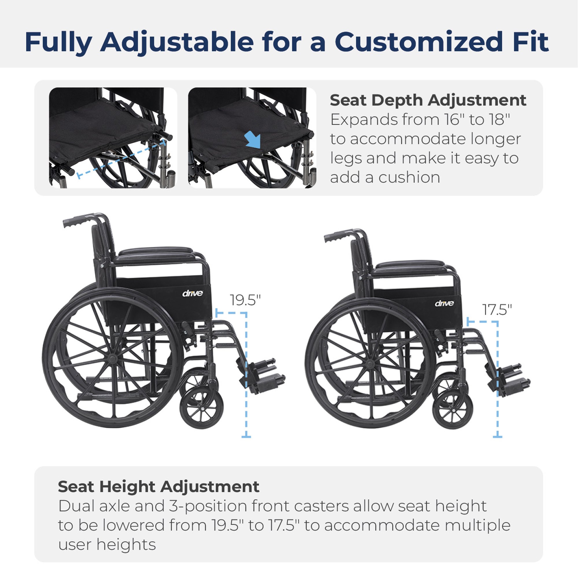 Drive DeVilbiss Healthcare K318DFA-SF - drive™ Cruiser III Lightweight Wheelchair, 18-inch Seat Width - 1/Each