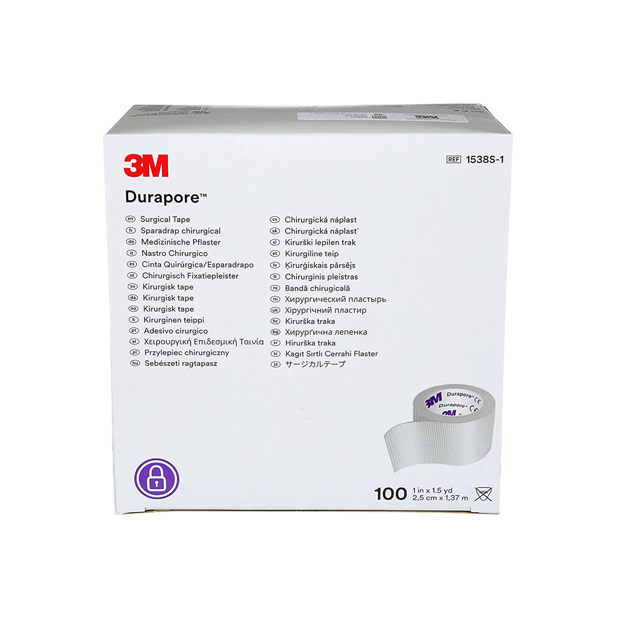 Solventum Corporation 1538S-1 - 3M™ Durapore™ Silk-Like Cloth Medical Tape, 1 Inch x 1-1/2 Yard, White - 1/Each, 100/Box, 500/Case