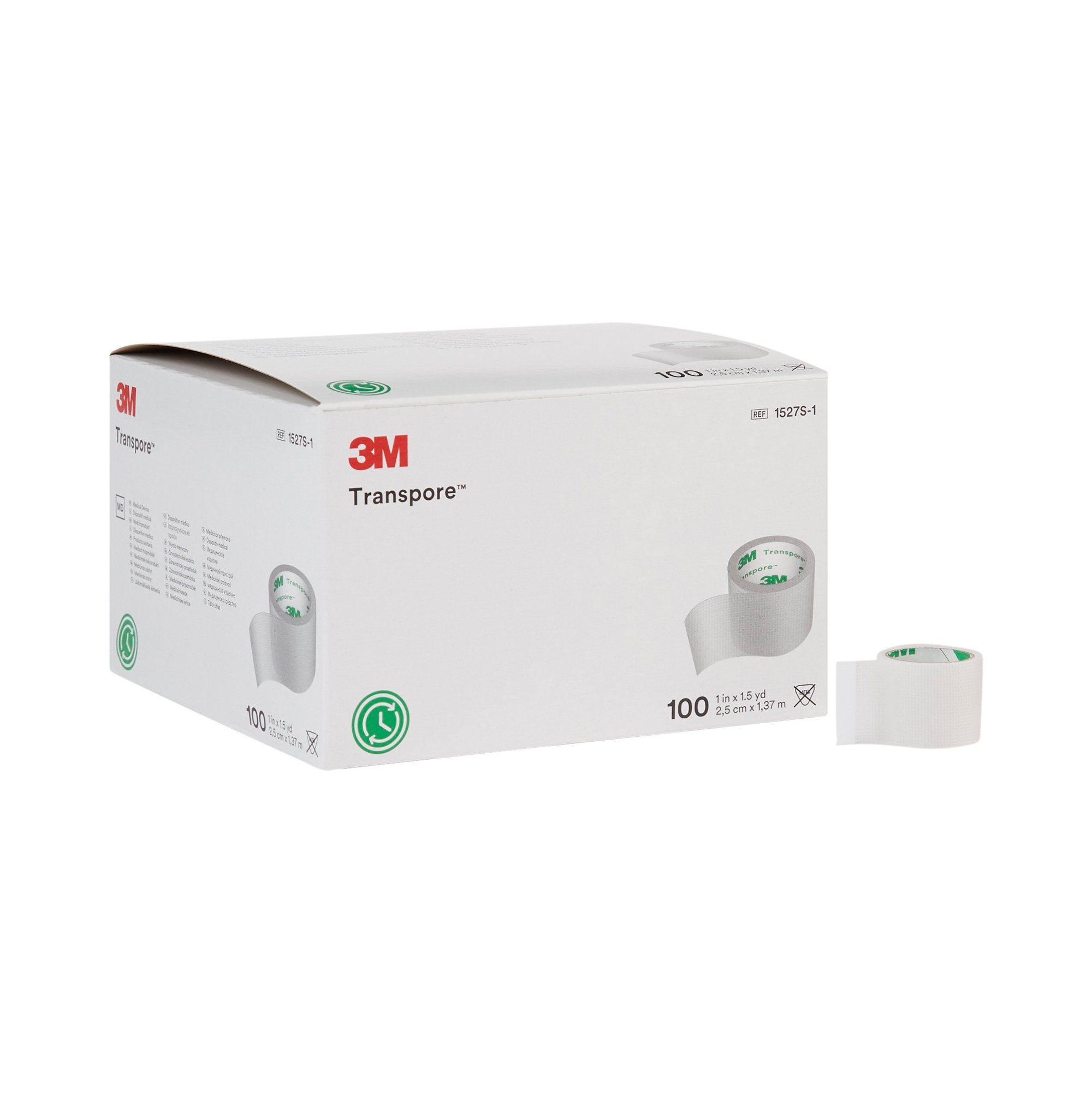 Solventum Corporation 1527S-1 - 3M™ Transpore™ Plastic Medical Tape, 1 Inch x 1-1/2 Yard, Transparent - 100/Box, 500/Case