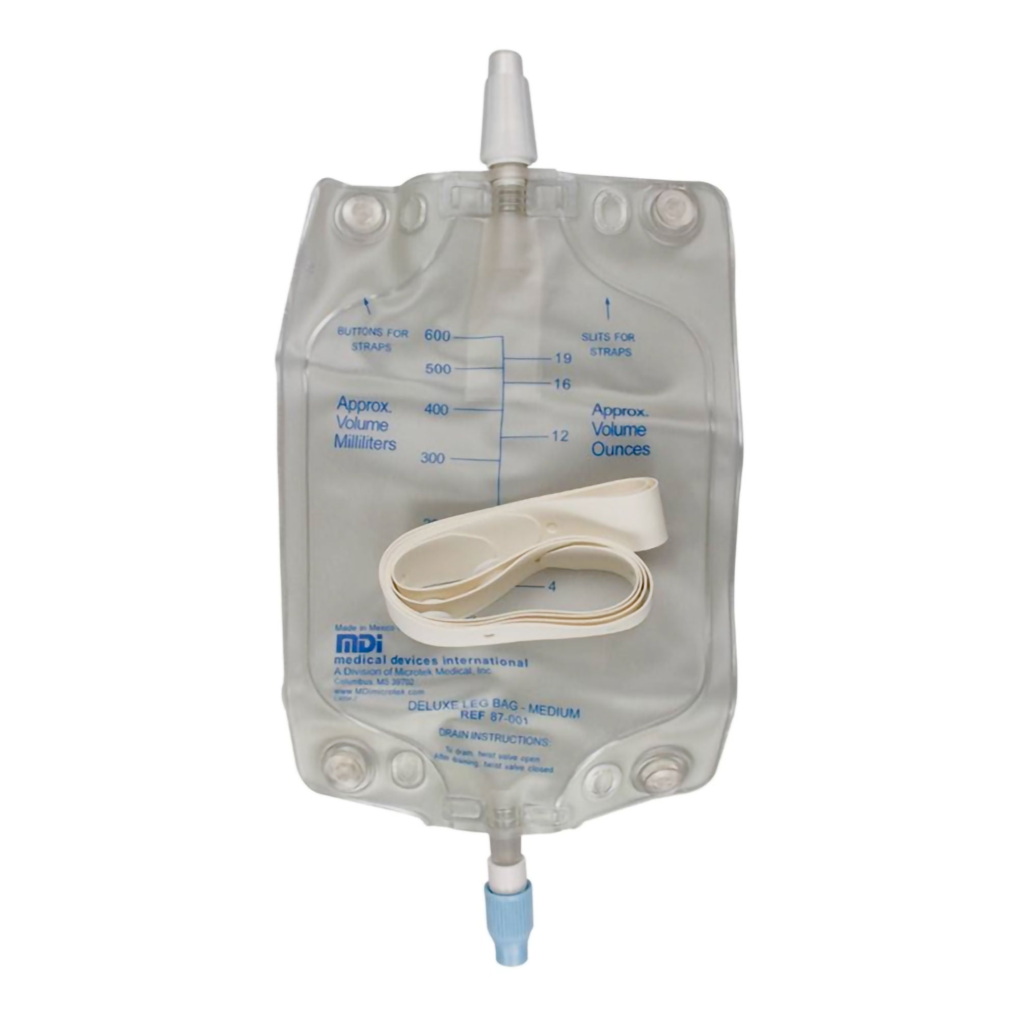Microtek Medical - 87-001 Urinary Leg Bag Microtek® Anti-Reflux Valve Sterile 600 mL Vinyl