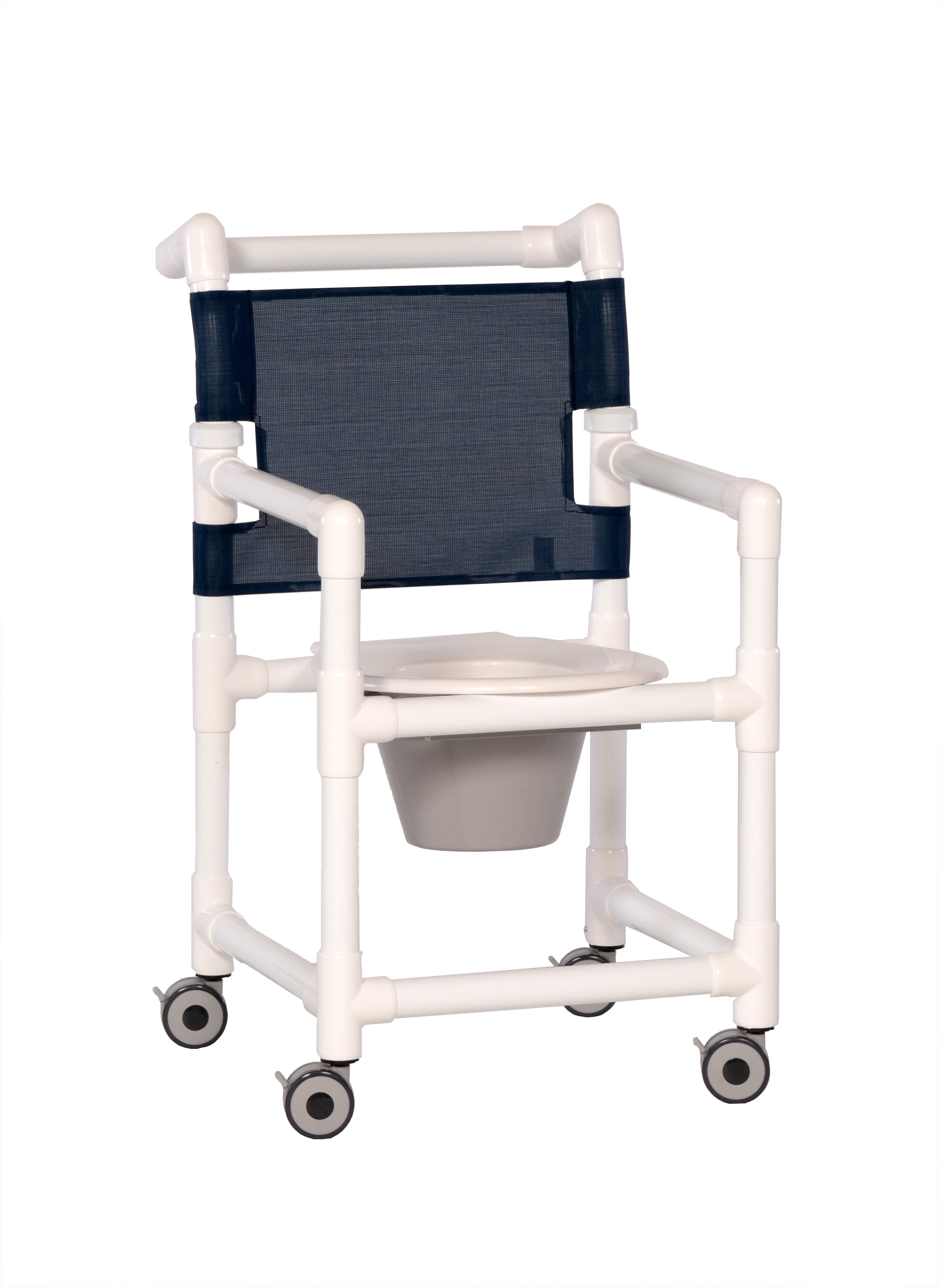 IPU - SC9111P Commode / Shower Chair ipu® Original Fixed Arms PVC Frame Mesh Backrest 21-3/4 Inch Seat Width 300 lbs. Weight Capacity