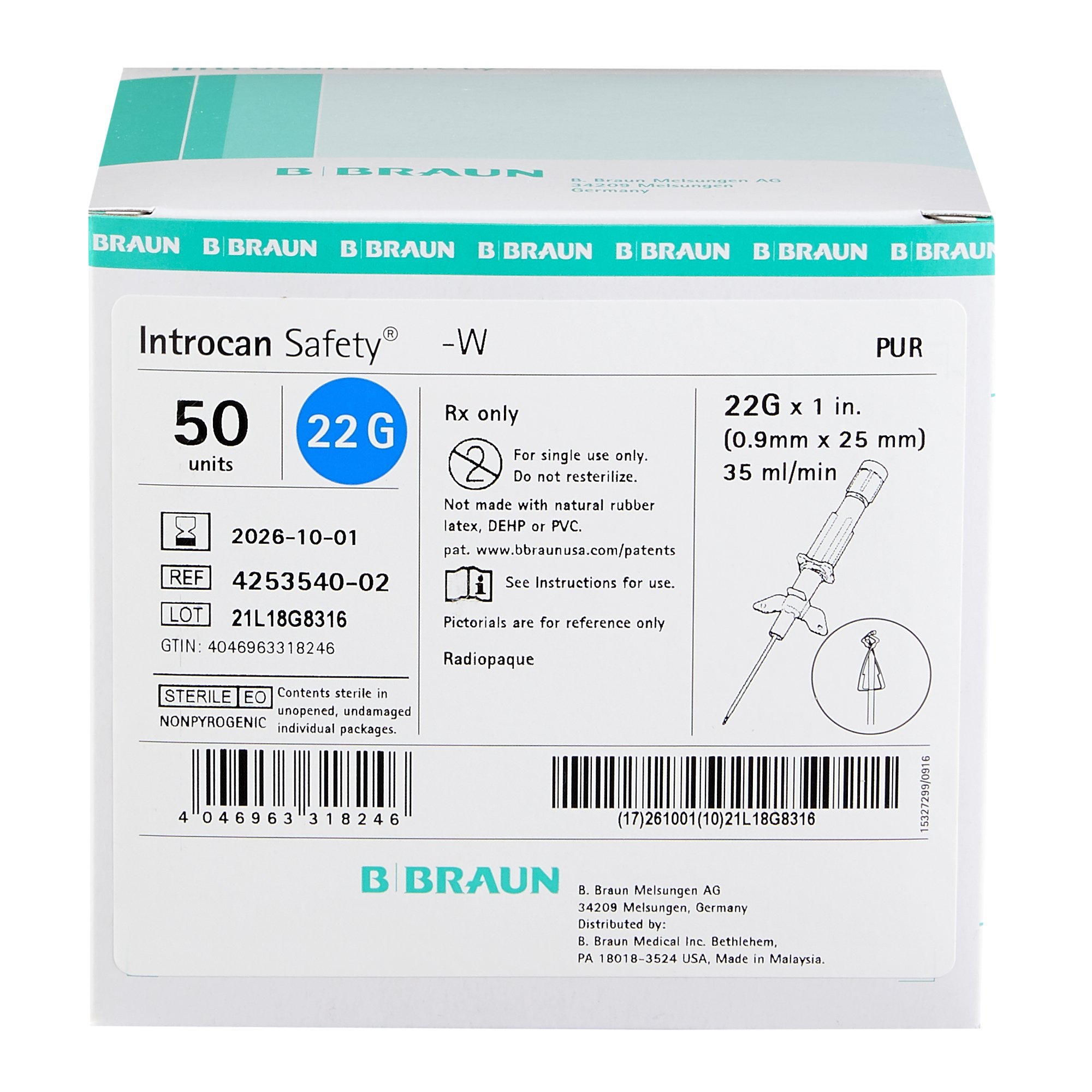 B. Braun - 4253540-02 Introcan Safety® Peripheral IV Catheter