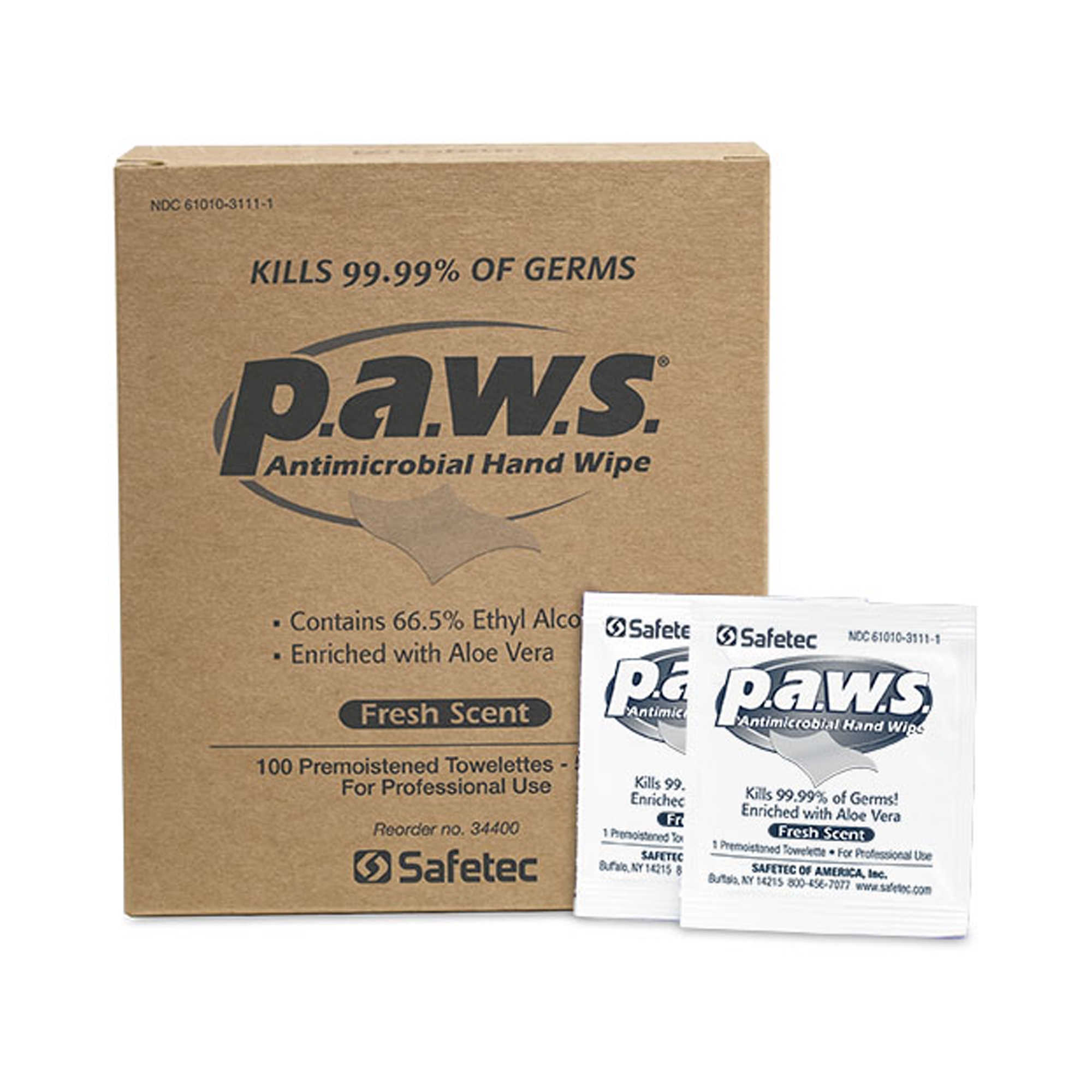 Safetec of America - 34400 P.A.W.S. Hand Sanitizing Wipes