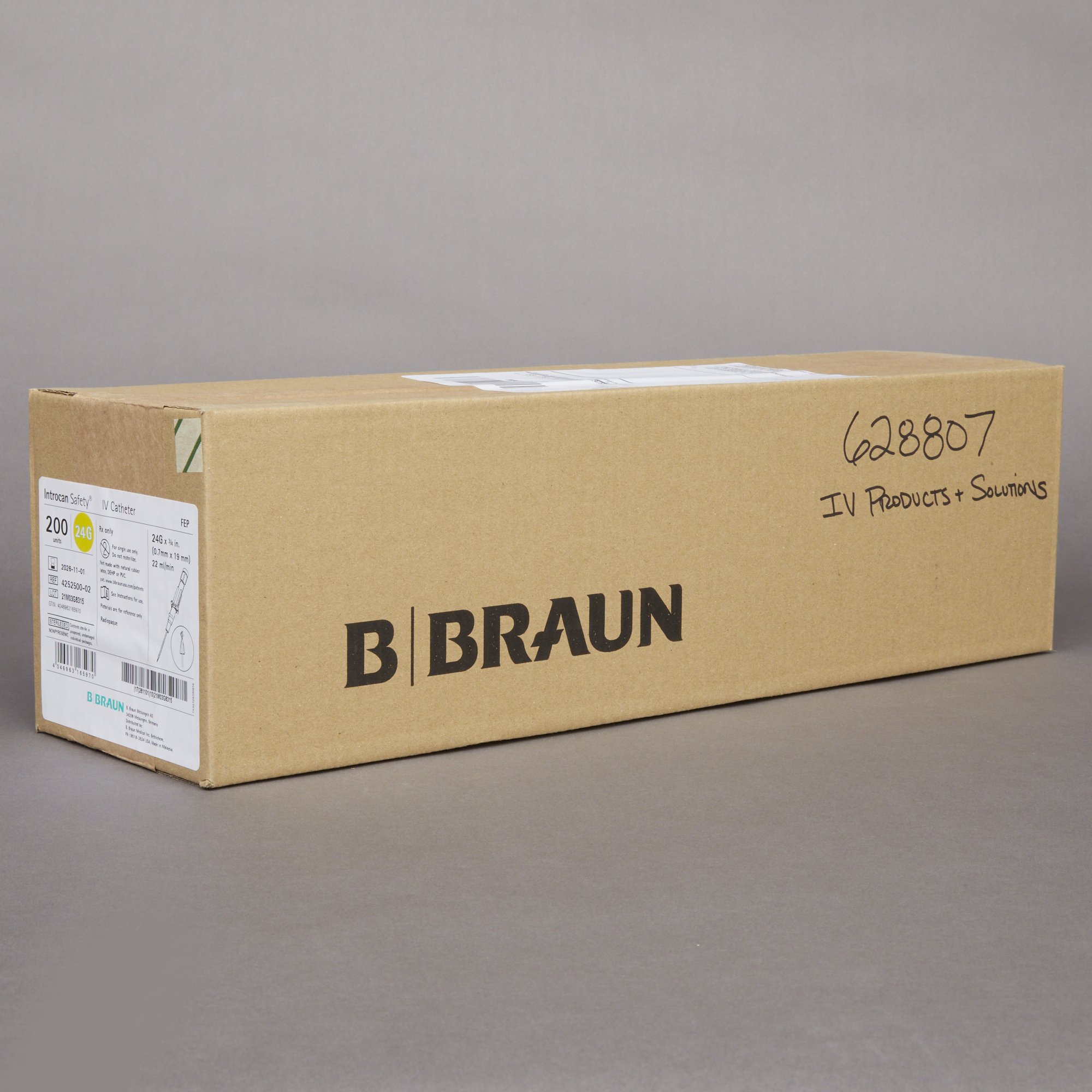 B. Braun 4252500-02 - Introcan Safety® Peripheral IV Catheter, 24 Gauge, Straight - 1/Each, 50/Box, 200/Case