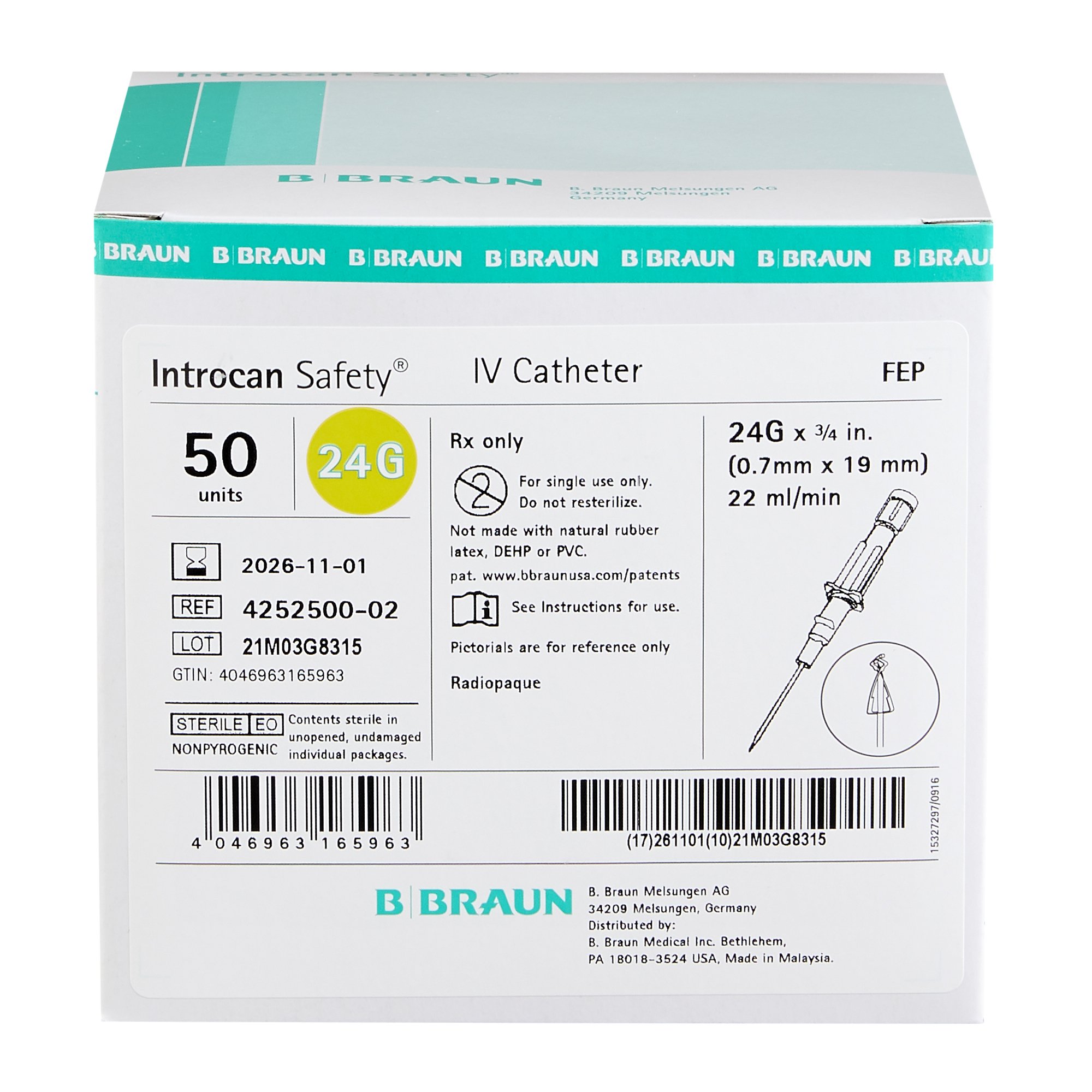 B. Braun - 4252500-02 Introcan Safety® Peripheral IV Catheter