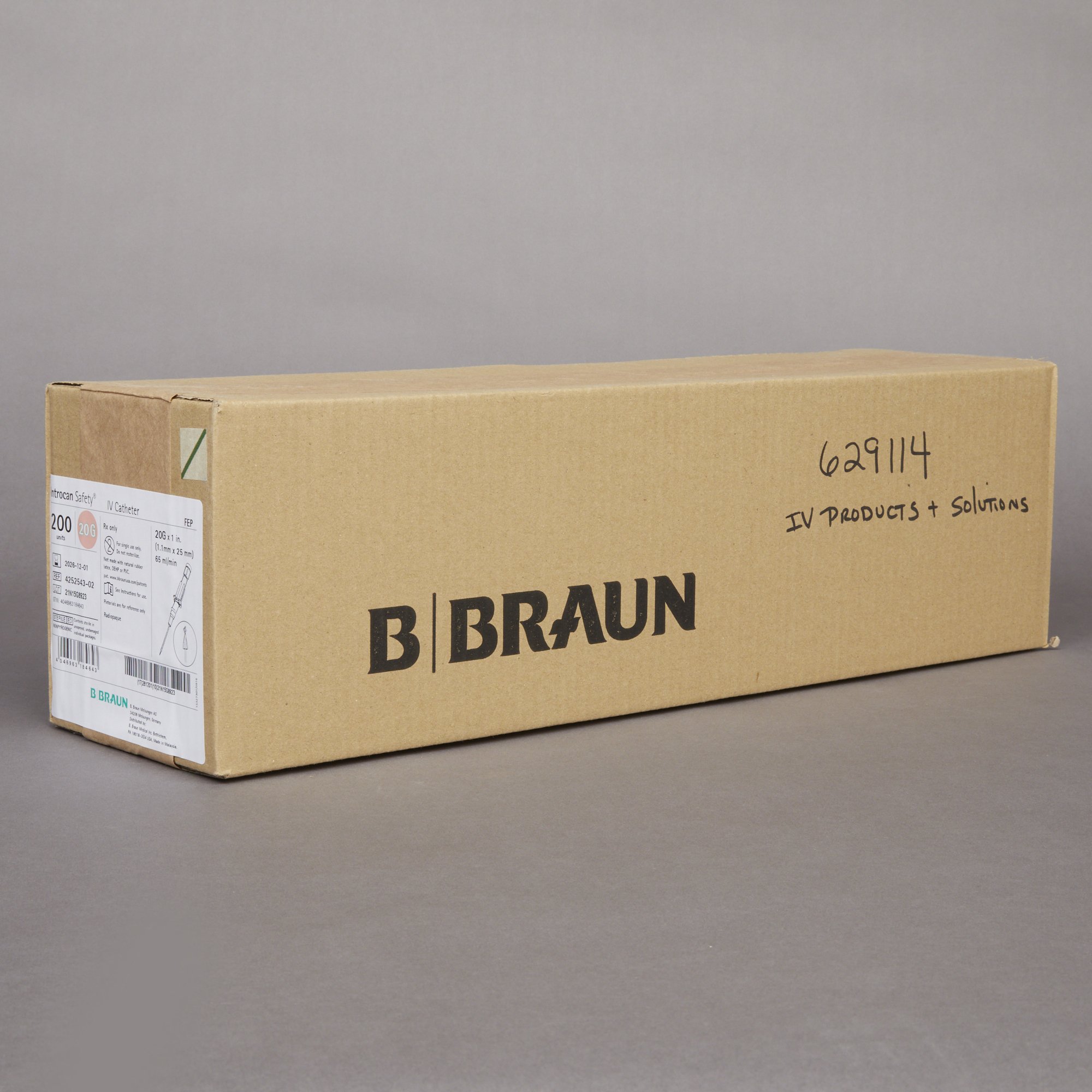 B. Braun 4252543-02 - Introcan Safety® Peripheral IV Catheter, 20 Gauge, Straight - 1/Each, 50/Box, 200/Case