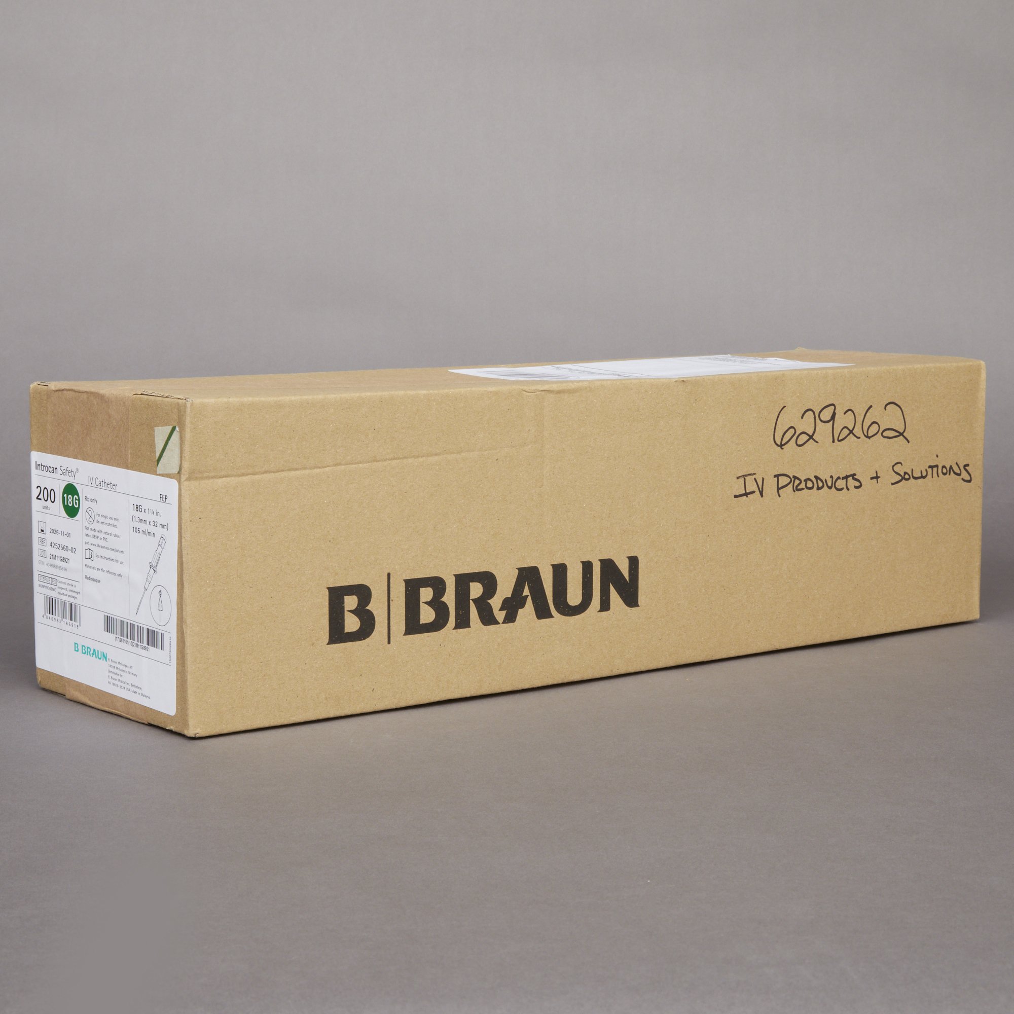 B. Braun 4252560-02 - Introcan Safety® Peripheral IV Catheter, 18 Gauge, Straight - 1/Each, 50/Box, 200/Case