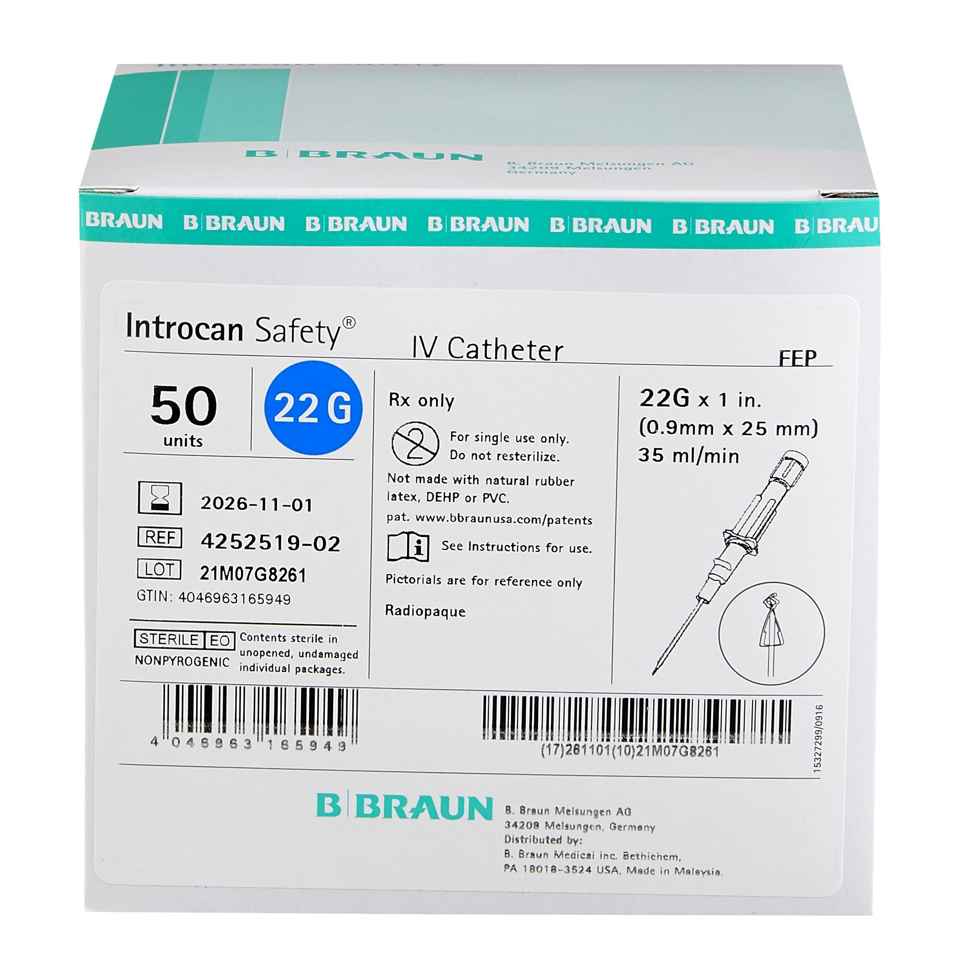 B. Braun - 4252519-02 Introcan Safety® Peripheral IV Catheter