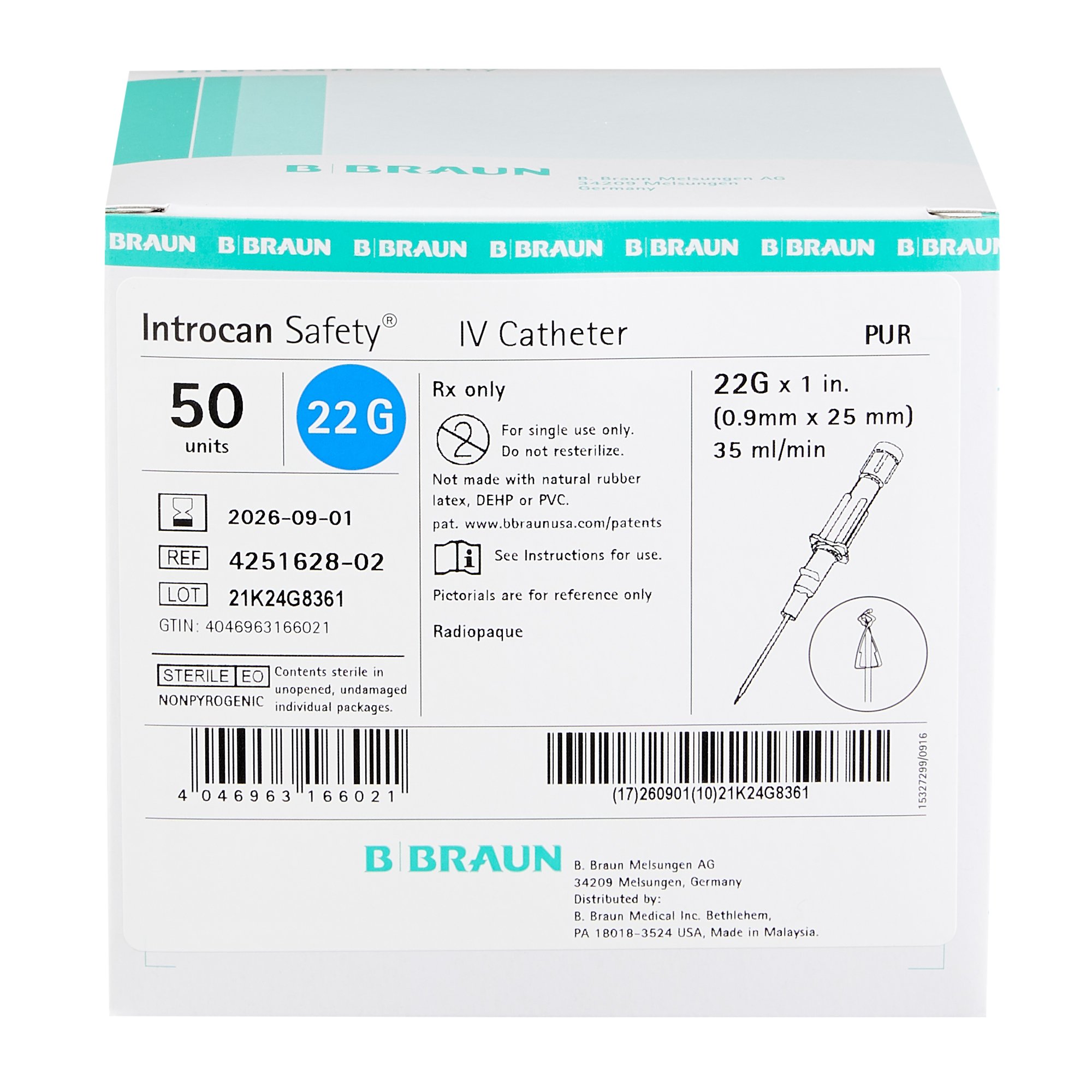 B. Braun - 4251628-02 Introcan Safety® Peripheral IV Catheter