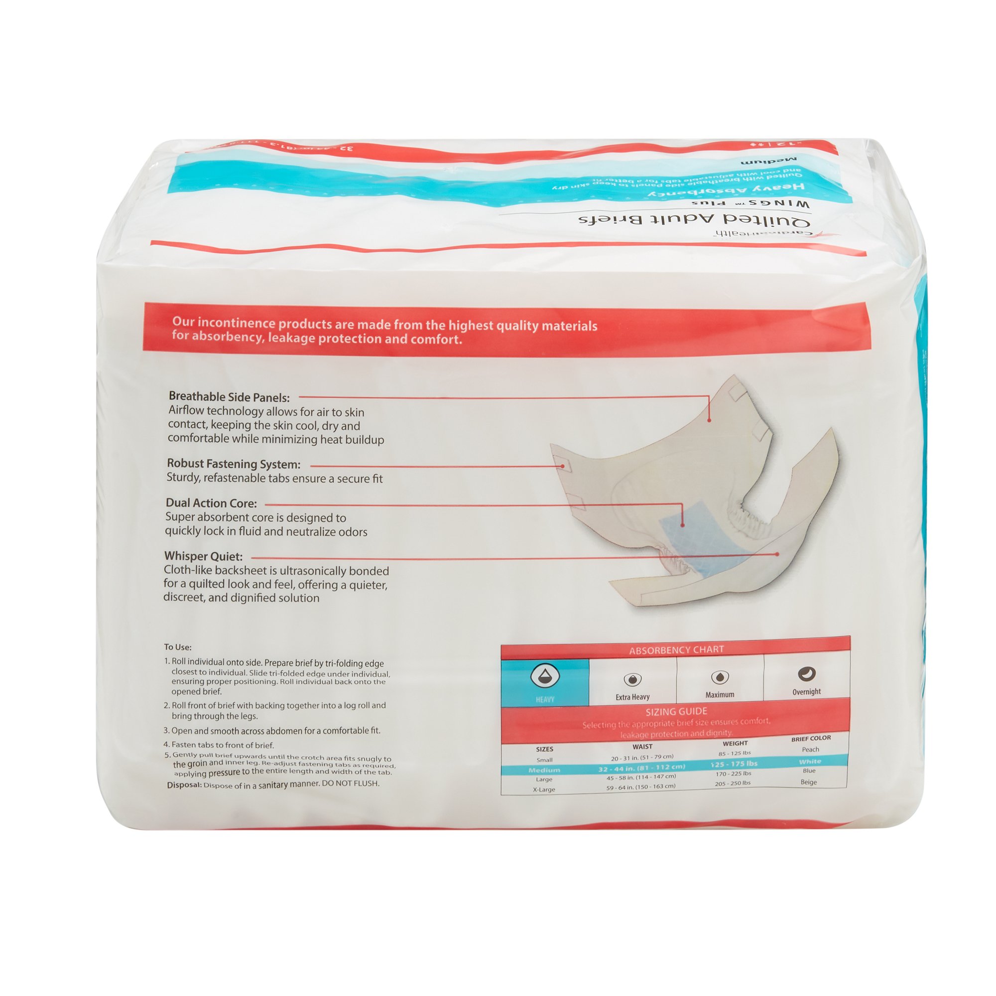 Cardinal 66033 - Wings™ Plus Quilted Heavy Absorbency Incontinence Brief, Medium - 1/Bag, 8/Case