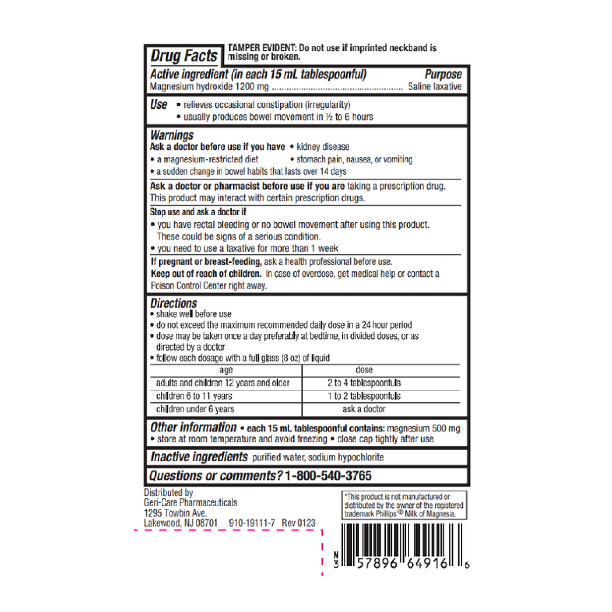 Geri-Care - QMOM-16-GCP Geri-Care® Magnesium Hydroxide Laxative