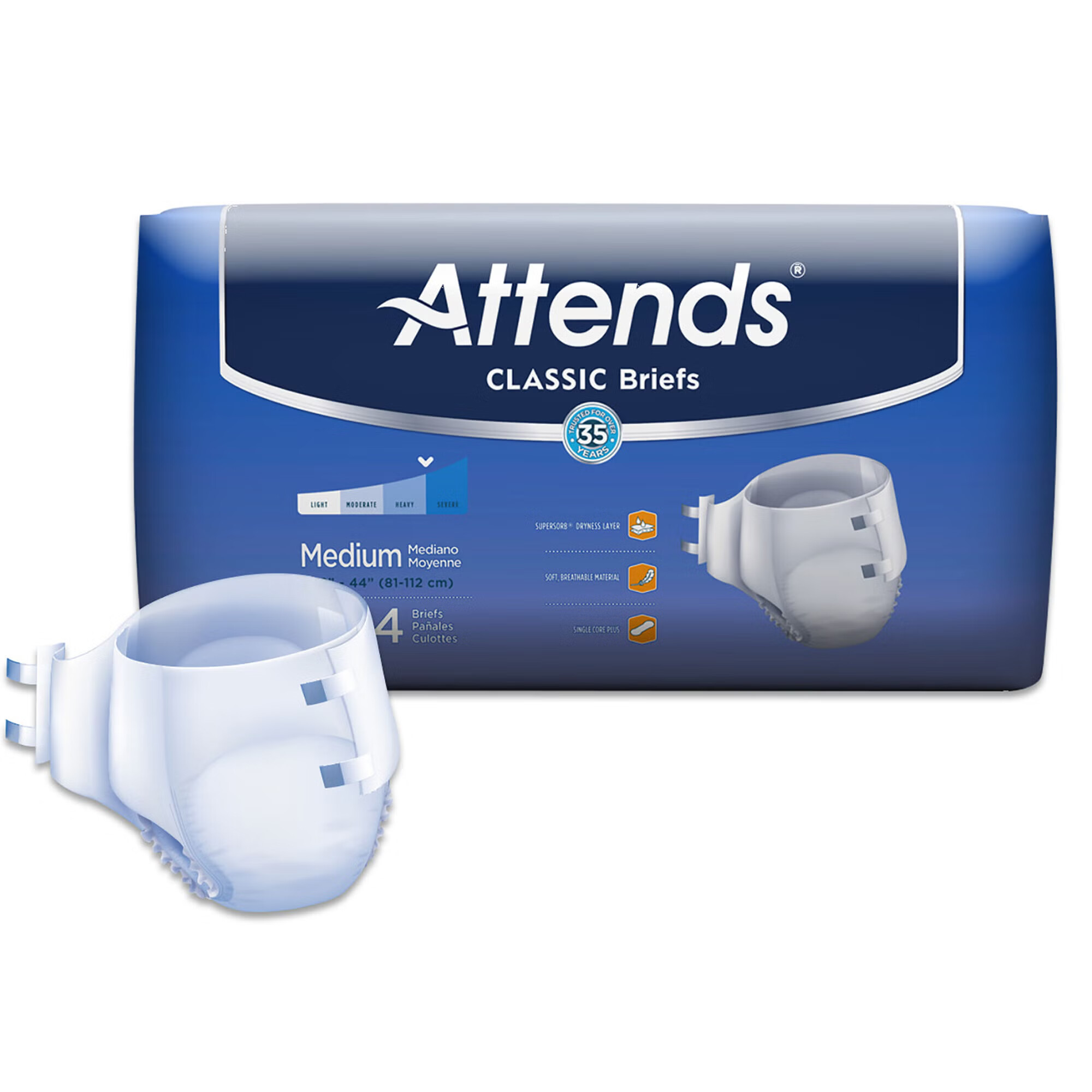 Attends Healthcare Products - BRB20 Incontinence Brief Attends® Classic Adult Medium Unisex Disposable Heavy Absorbency