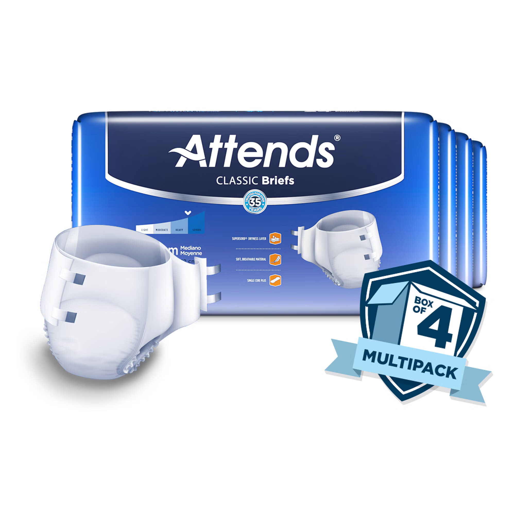 Attends Healthcare Products - BRB20 Incontinence Brief Attends® Classic Adult Medium Unisex Disposable Heavy Absorbency