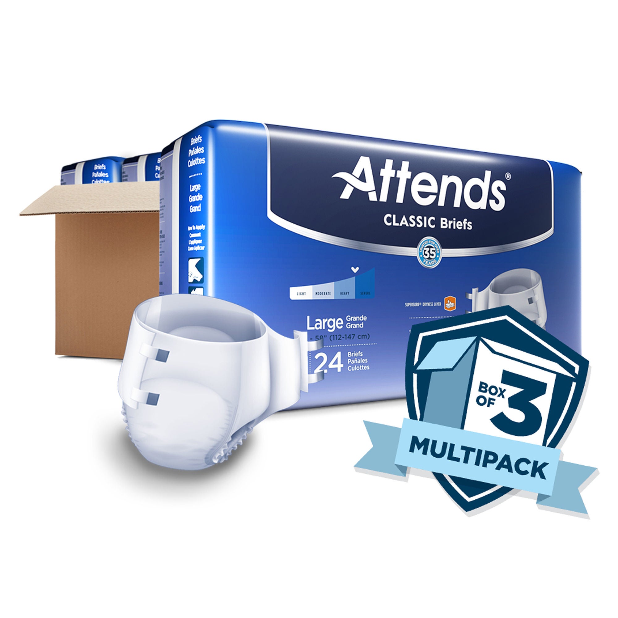 Attends Healthcare Products - BRB30 Incontinence Brief Attends® Classic Adult Large Unisex Disposable Heavy Absorbency
