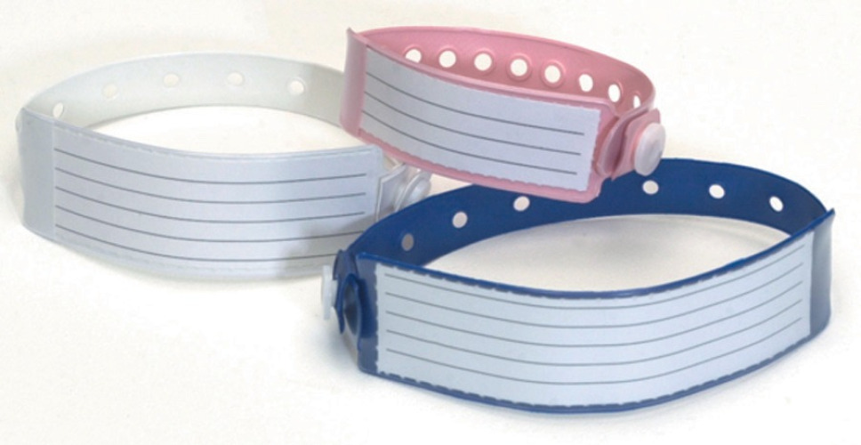 Medline MDS133039W - Vinyl ID Band with Snap Closure Insert Tab, 0.75" x 6.625" Pediatric, White - 250/BX