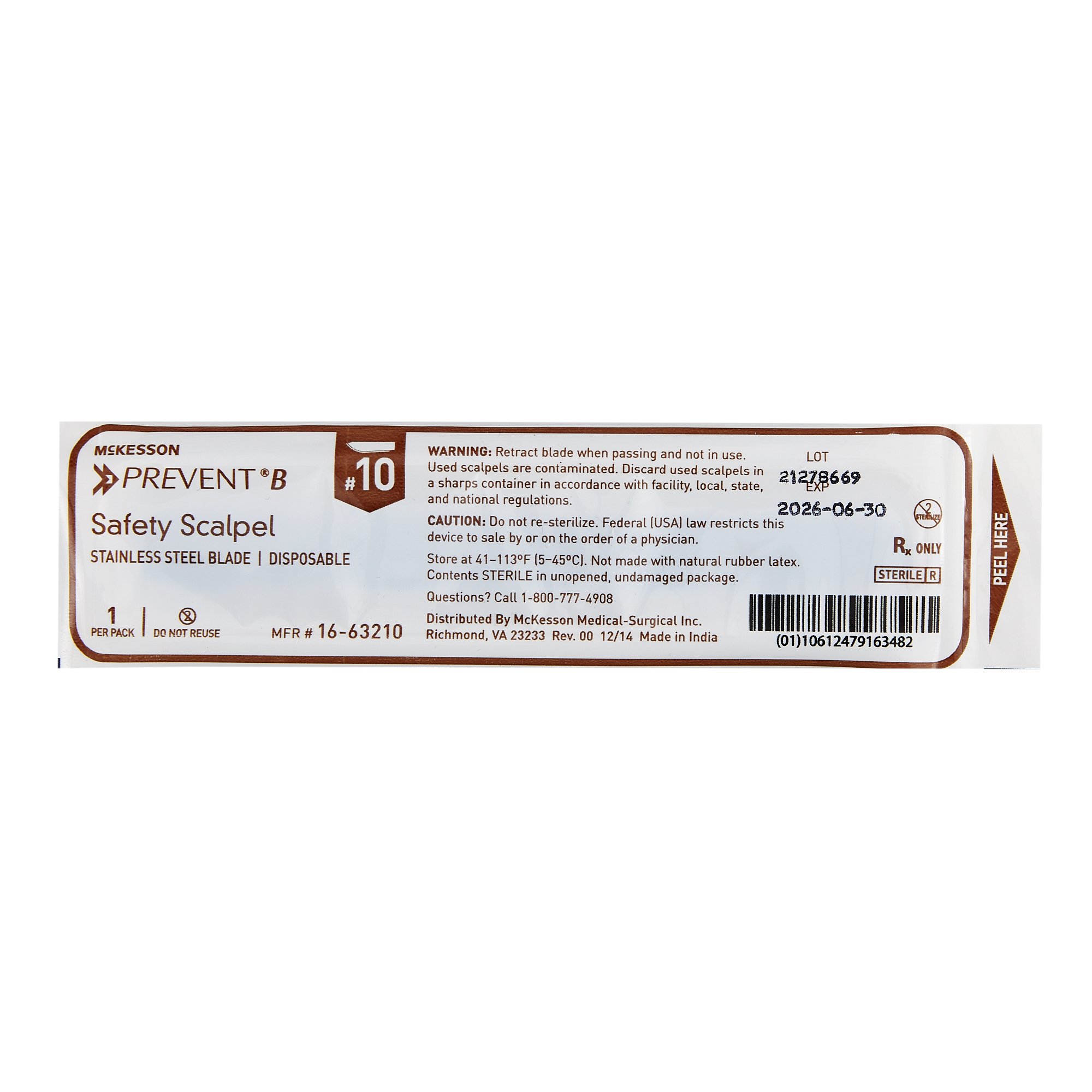 McKesson Brand 16-63210 - McKesson Prevent® B Safety Scalpel, Size 10 - 1/Pack, 10/Box, 200/Case