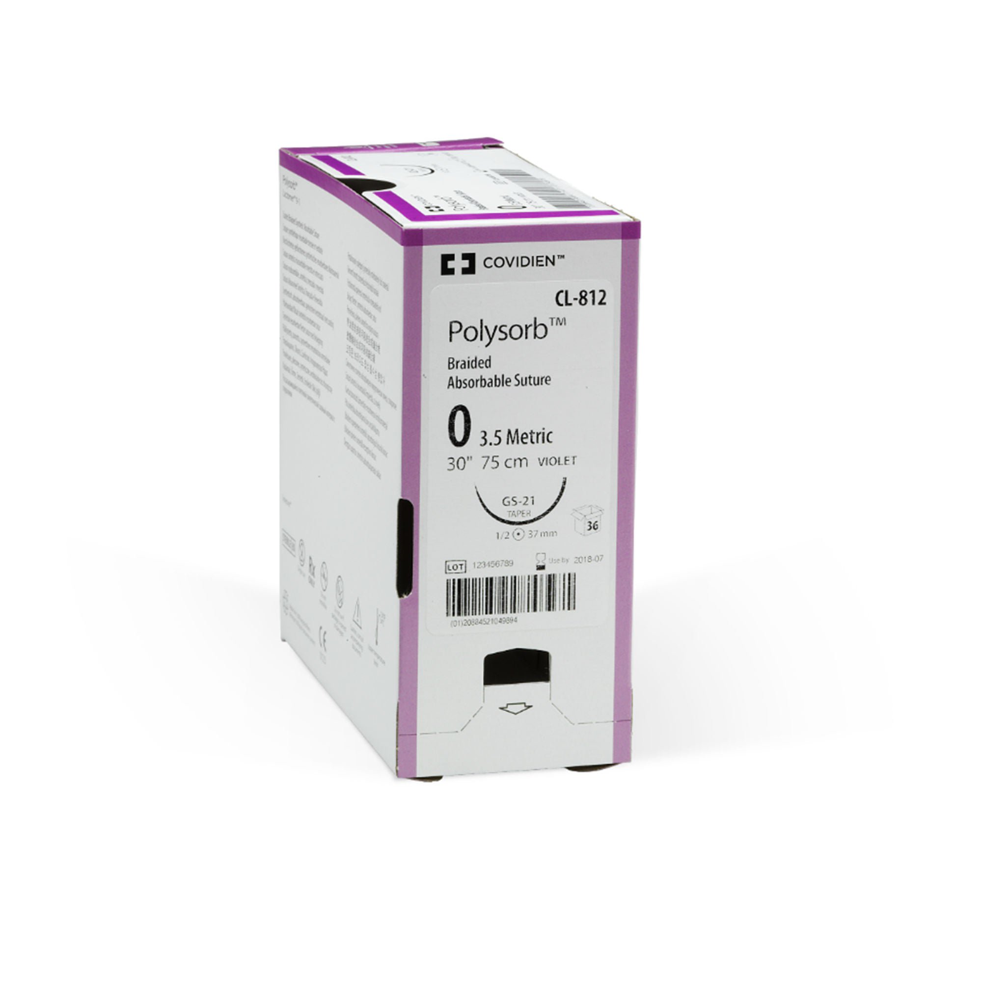 Medtronic MITG - L-1897K Absorbable Suture with Needle Polysorb™ Polyester SE-140-8 3/8 Circle Spatula Needle Size 7-0 Braided
