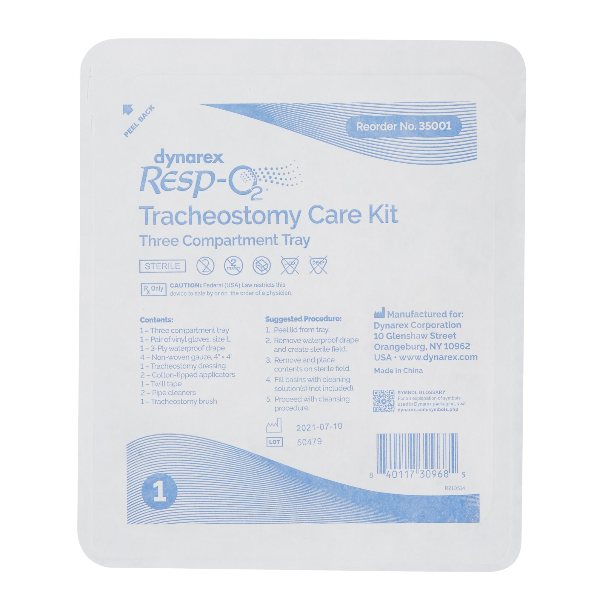 Dynarex 35001 - dynarex® Tracheostomy Care Kit, 3 Compartments w/ Vinyl Gloves - 1/Each, 20/Case