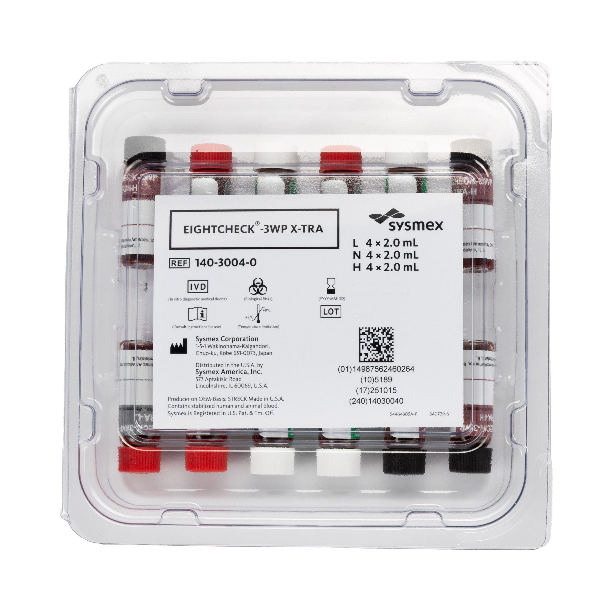 Sysmex America - 140-3004-0 Control Set EIGHTCHECK 3WP X-TRA Hematology Low Level / Medium Level / High Level 4 X 3 X 2 mL