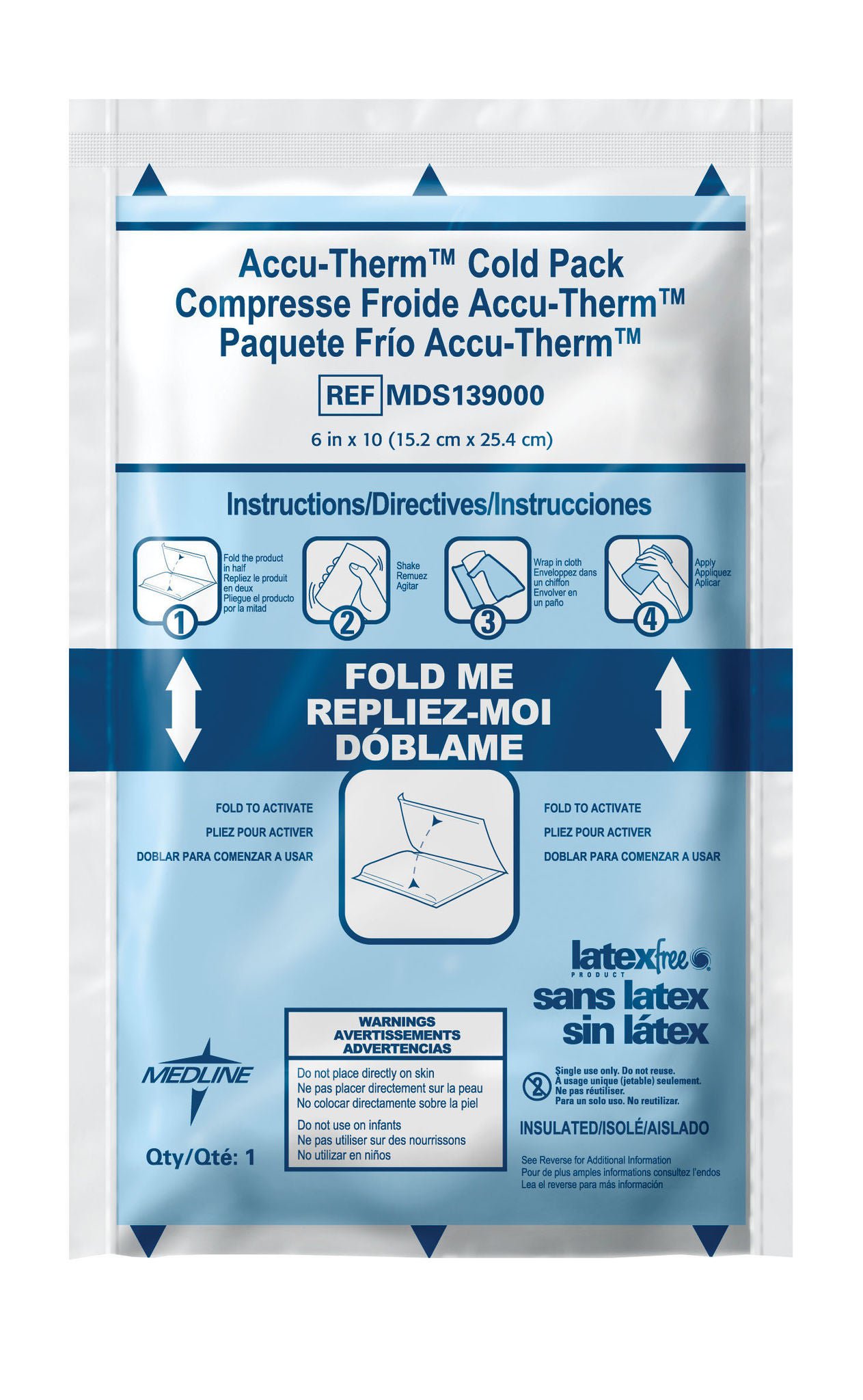 Medline - MDS138010 Instant Cold Pack Accu-Therm™ General Purpose 5 X 7 Inch Plastic / Calcium Ammonium Nitrate / Water Disposable