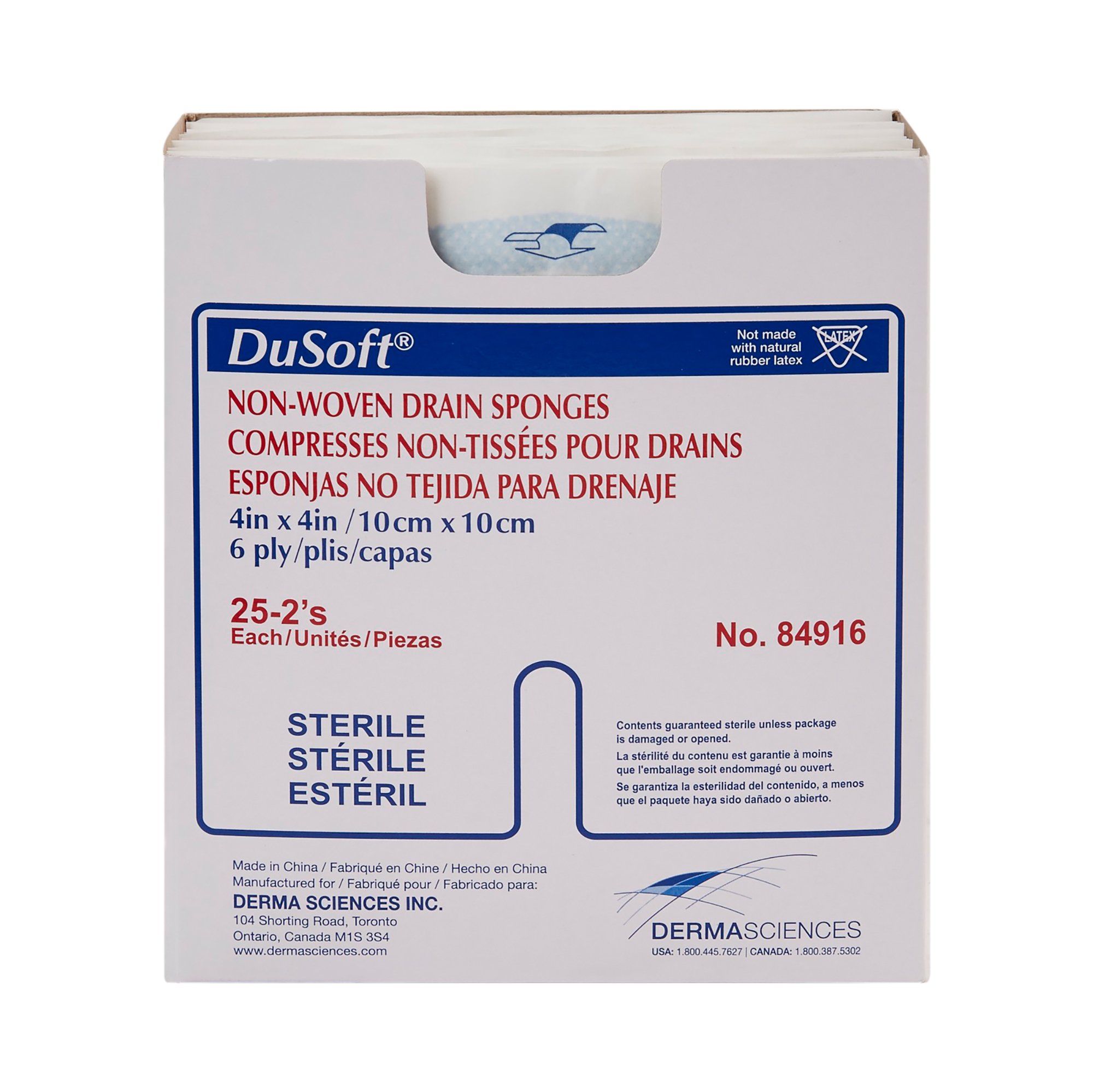 Gentell 84916 - Dumex IV/Drain Split Dressing, 4 x 4 Inch, 6-Ply - 1/Pack, 25/Box, 300/Case